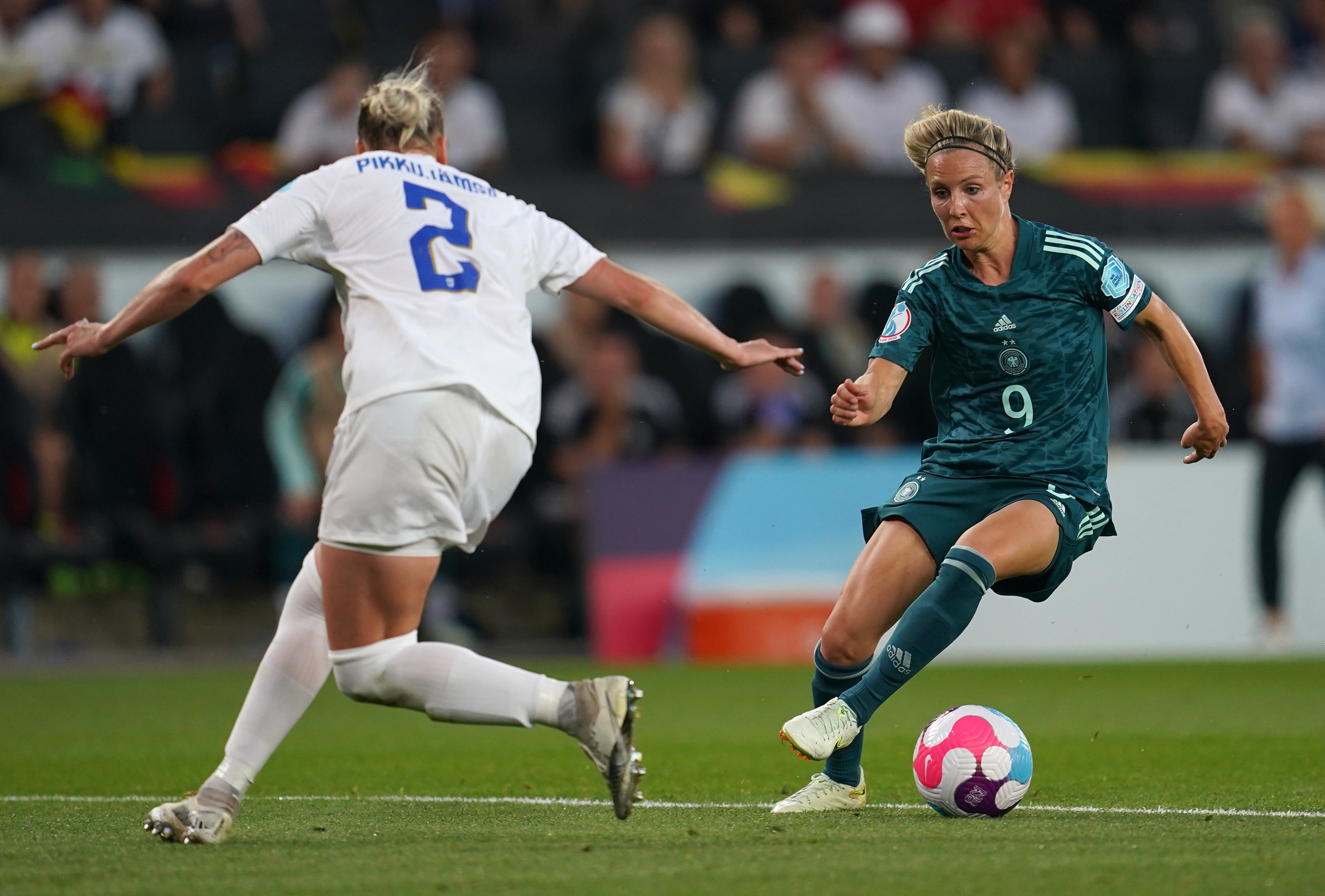 Germany’s Svenja Huth and Finland’s Elli Pikkujamsa (left) battle for the ball during the UEFA Women’s Euro 2022 Group B match (Nick Potts/PA)