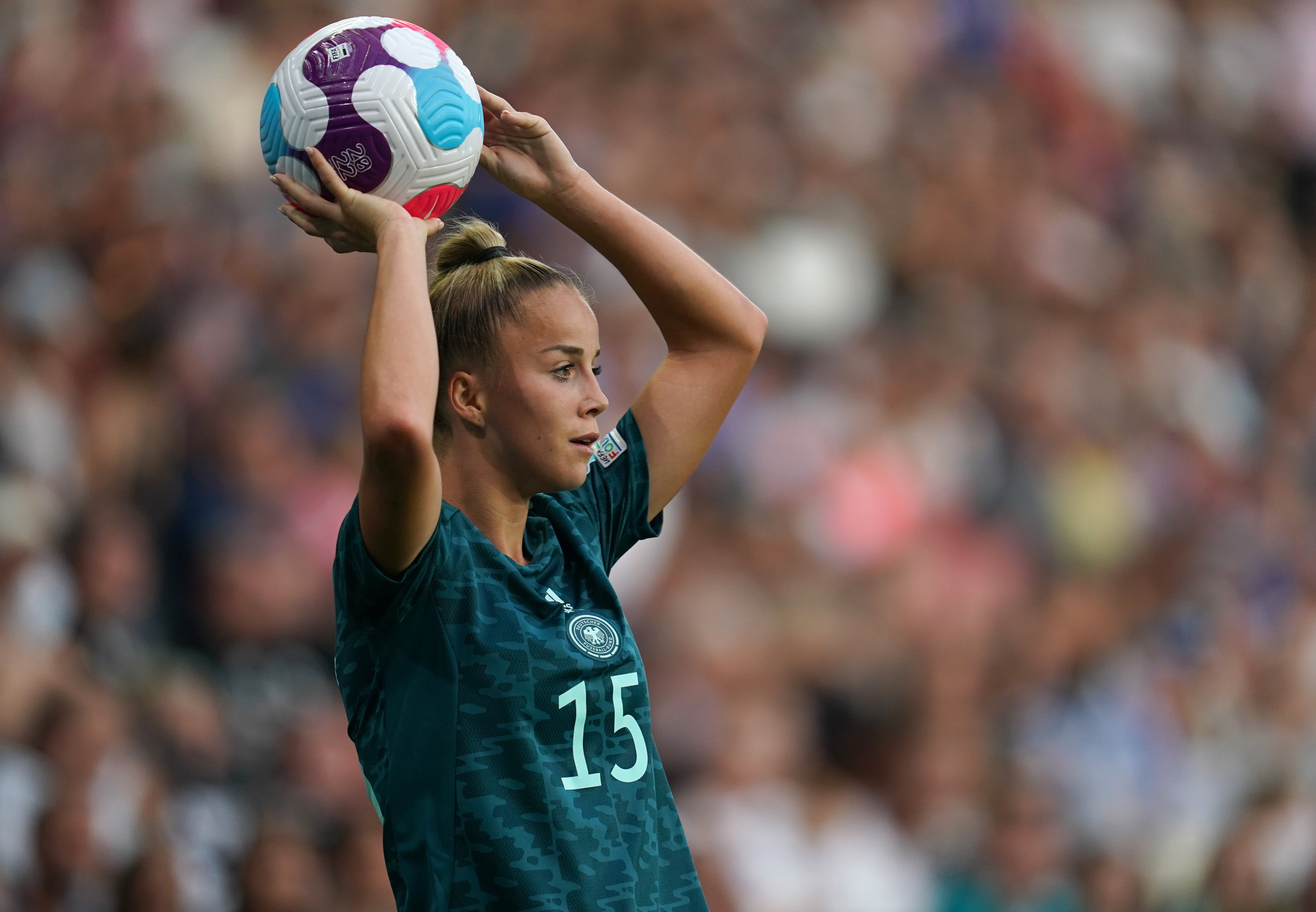 Germany’s Giulia Gwinn taking a throw-on during the UEFA Women’s Euro 2022 match against Finland (Nick Potts/PA)