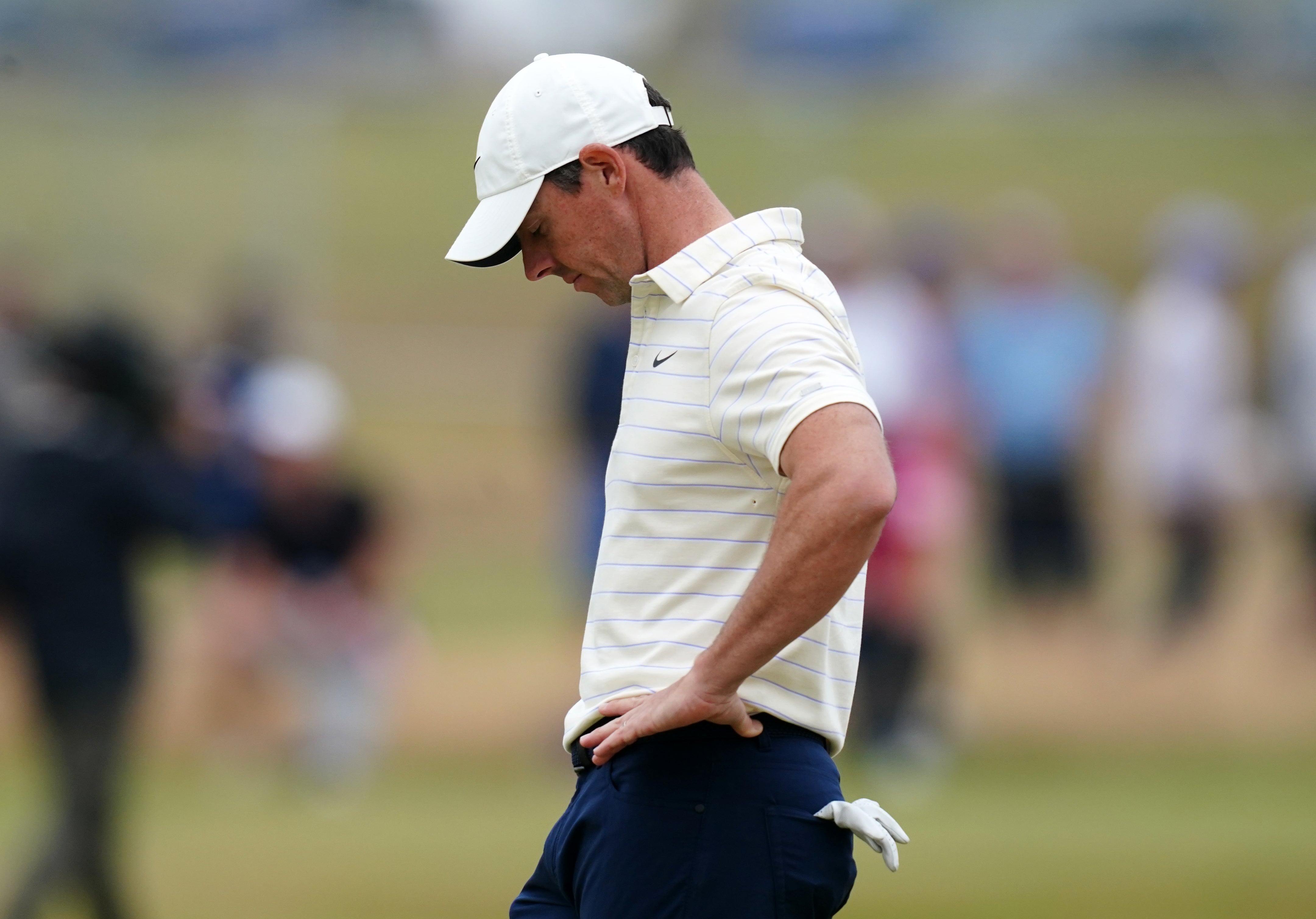 Rory McIlroy looks dejected on the 18th after finishing third in the 150th Open (David Davies/PA)