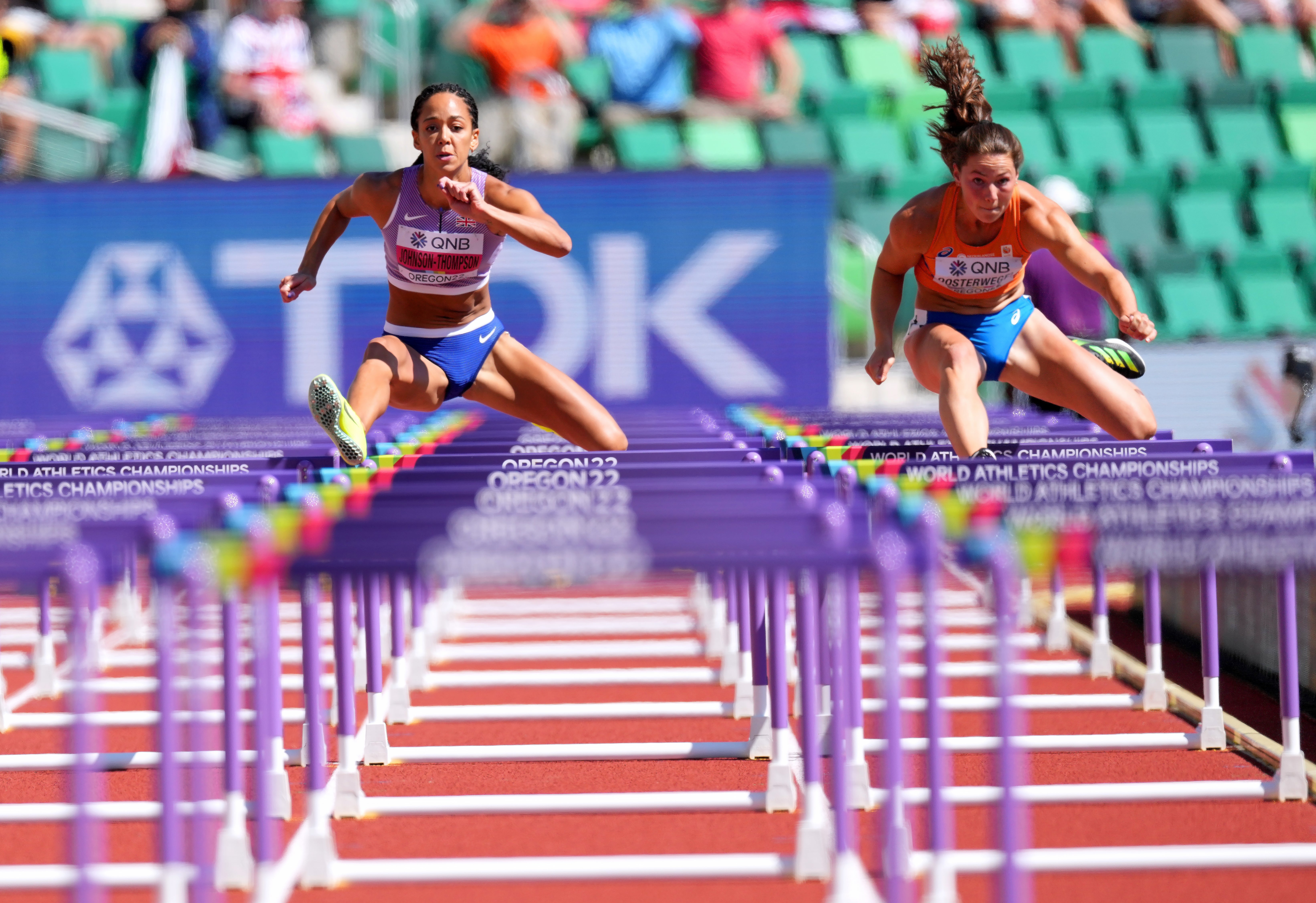 Katarina Johnson-Thompson opened her heptathlon title defence on Sunday in Eugene (Martin Rickett/PA)