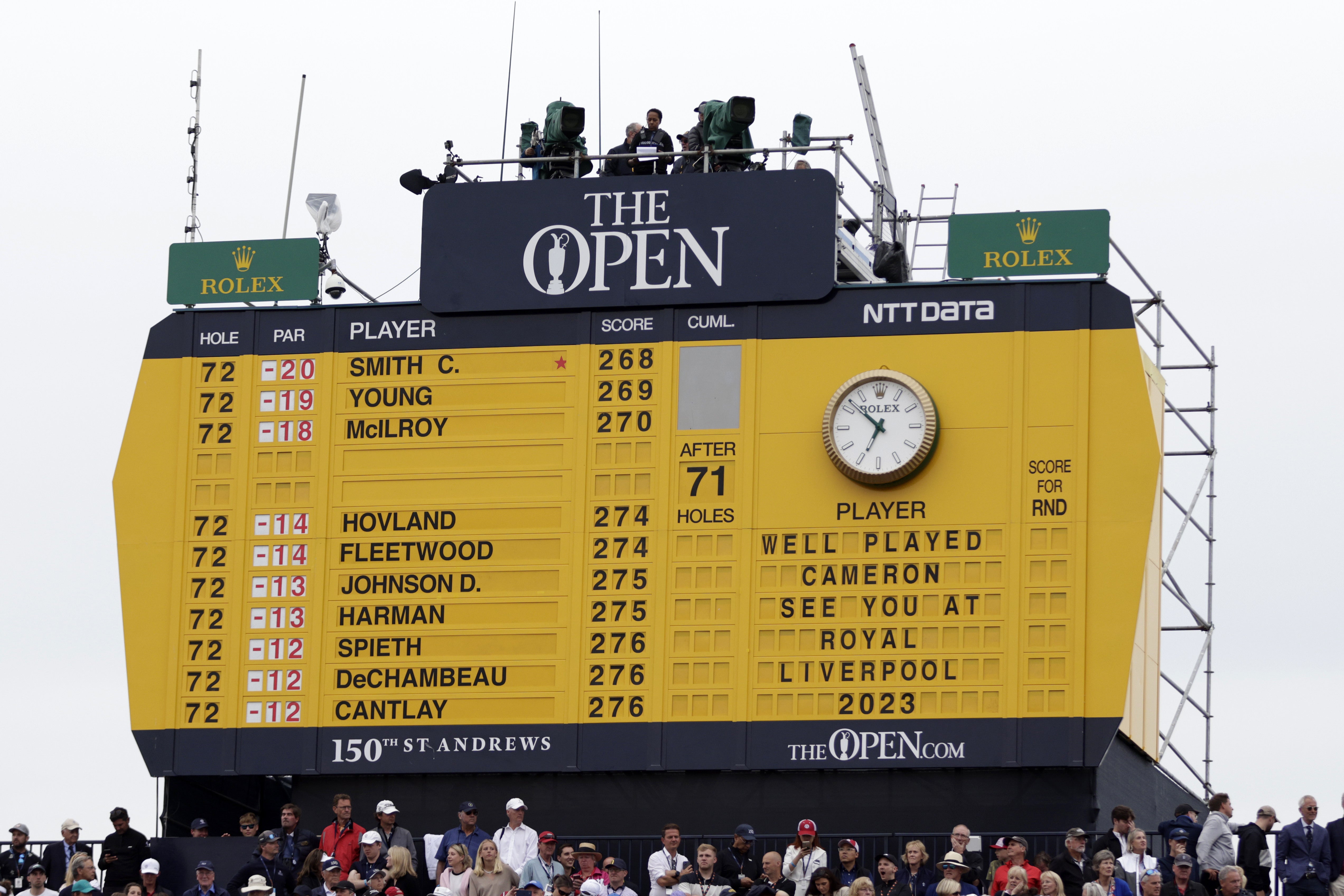 A view of the scoreboard with Australia’s Cameron Smith top after winning the Open at the St Andrews (David Davies/PA)