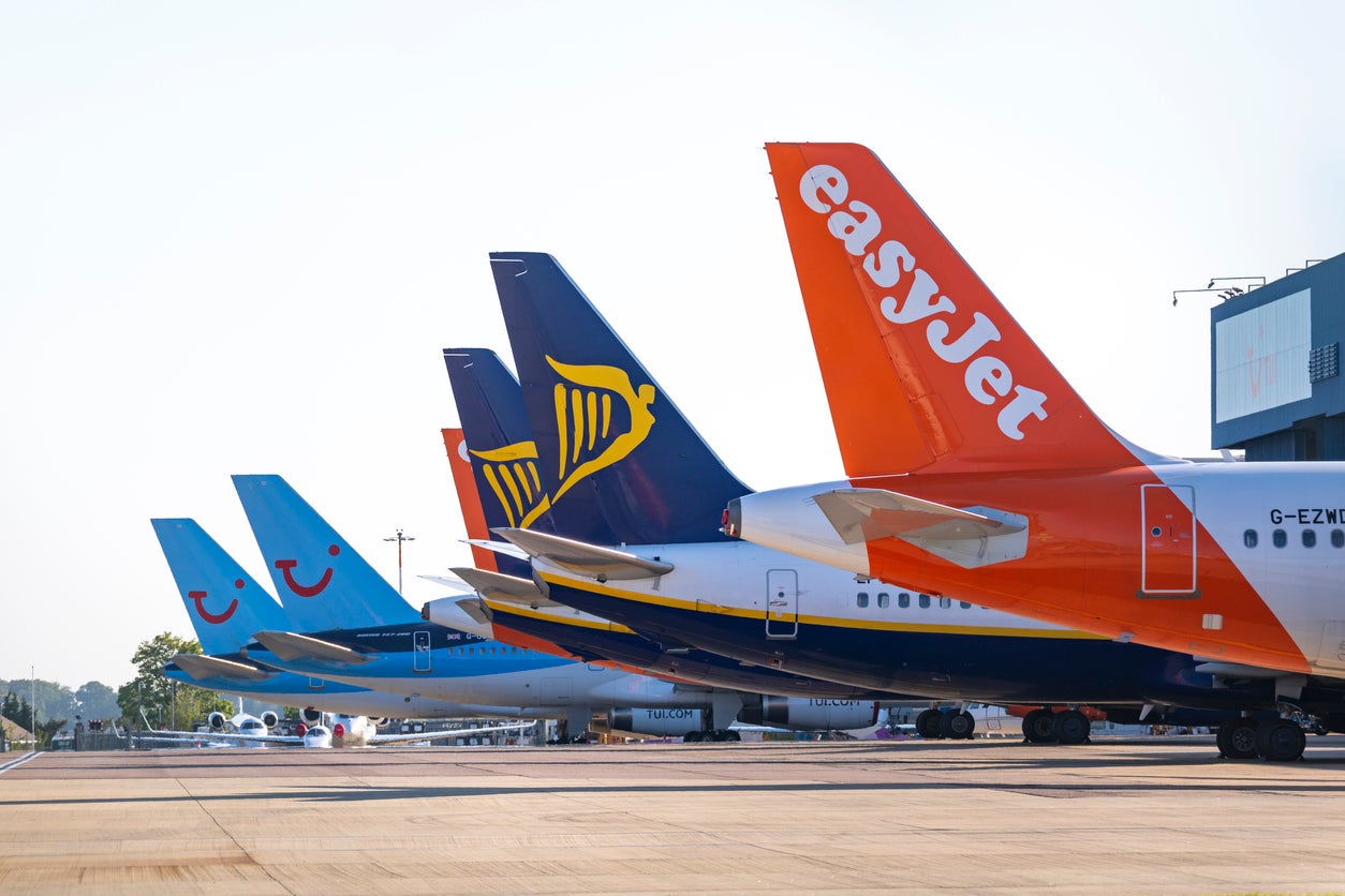 Grounded planes at Luton Airport