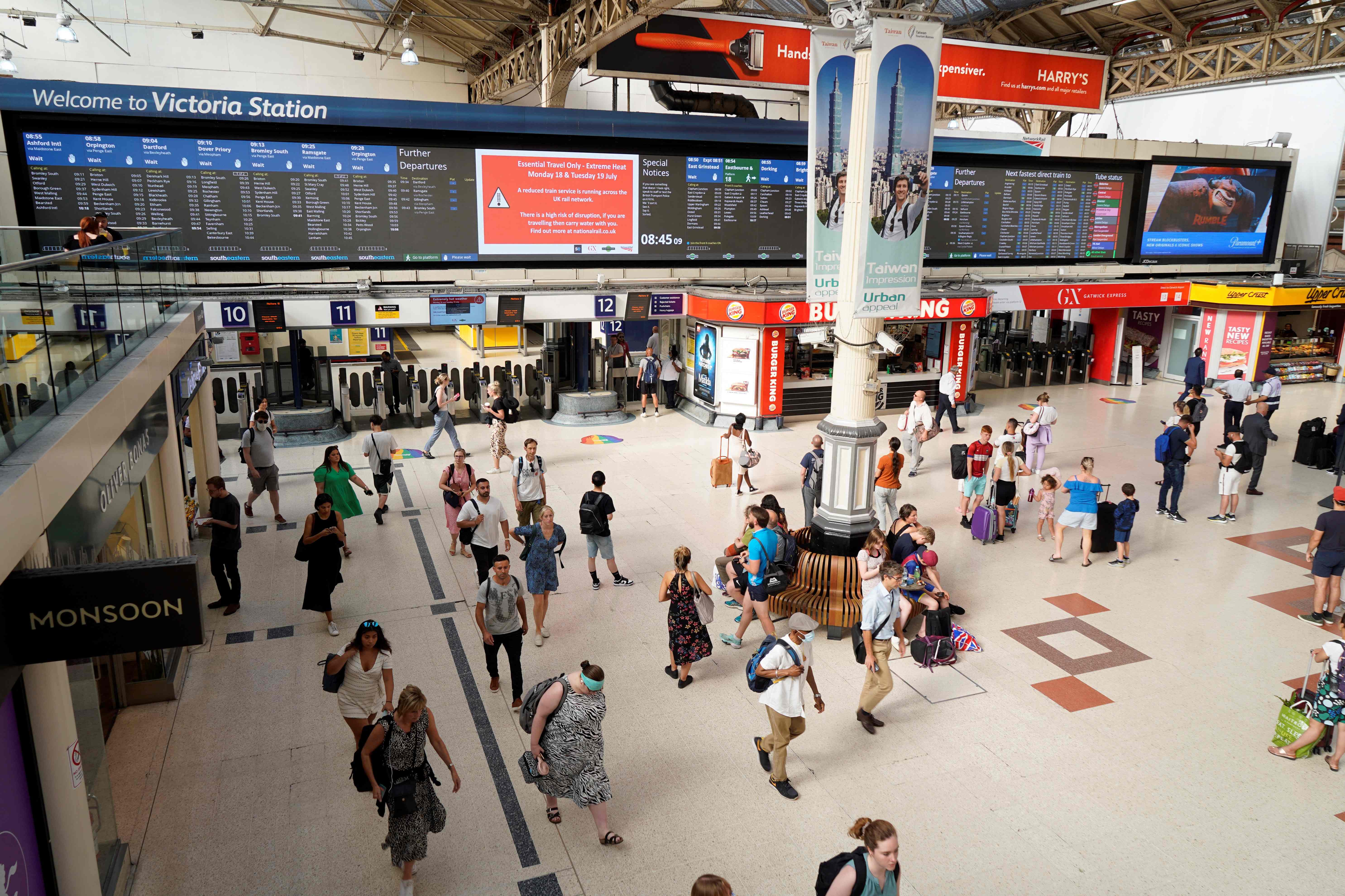 London Victoria station was relatively empty during the morning rush hour on Monday