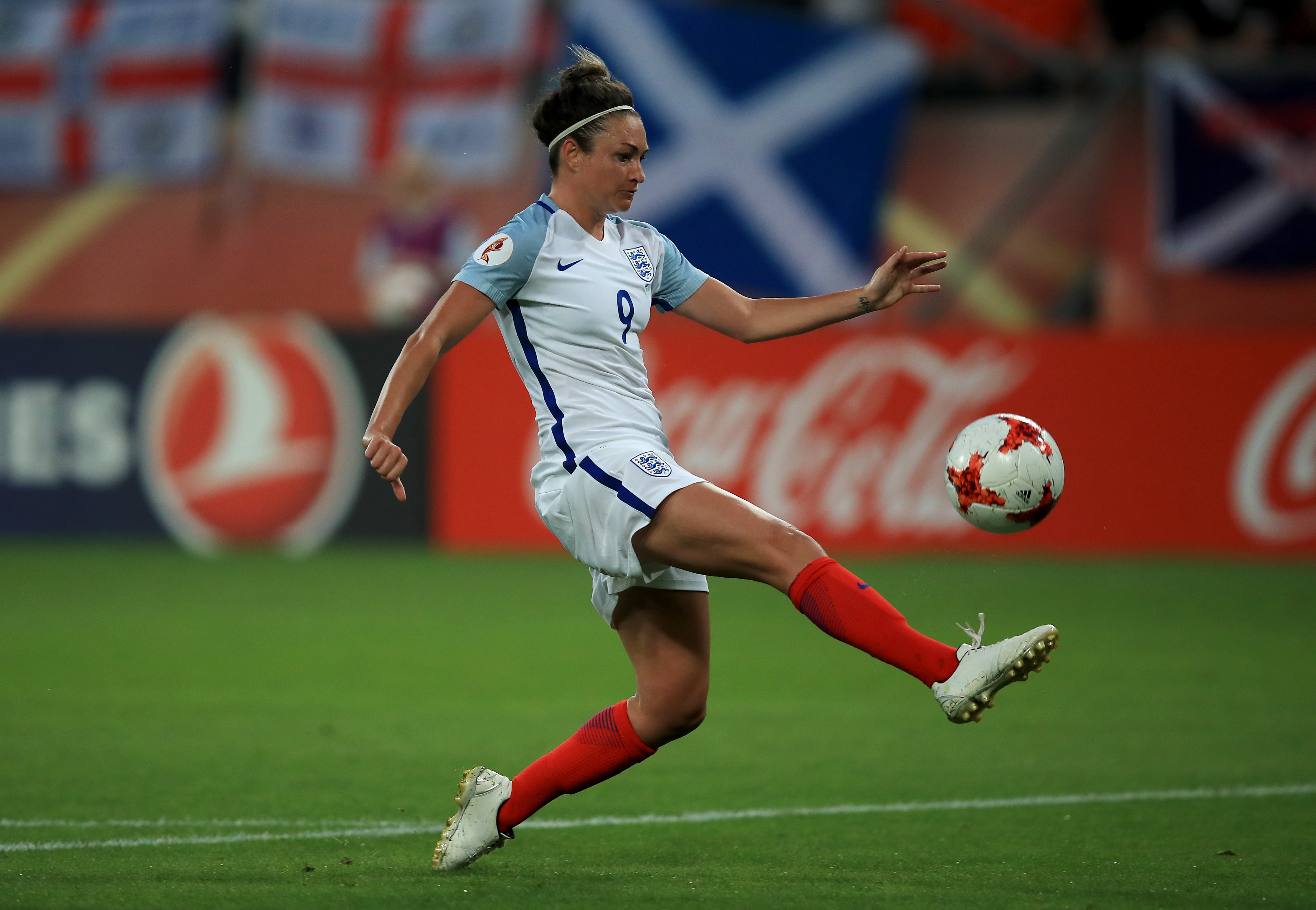 Jodie Taylor completed her Euro 2017 hat-trick against Scotland with a fine lobbed finish (Mike Egerton/PA)