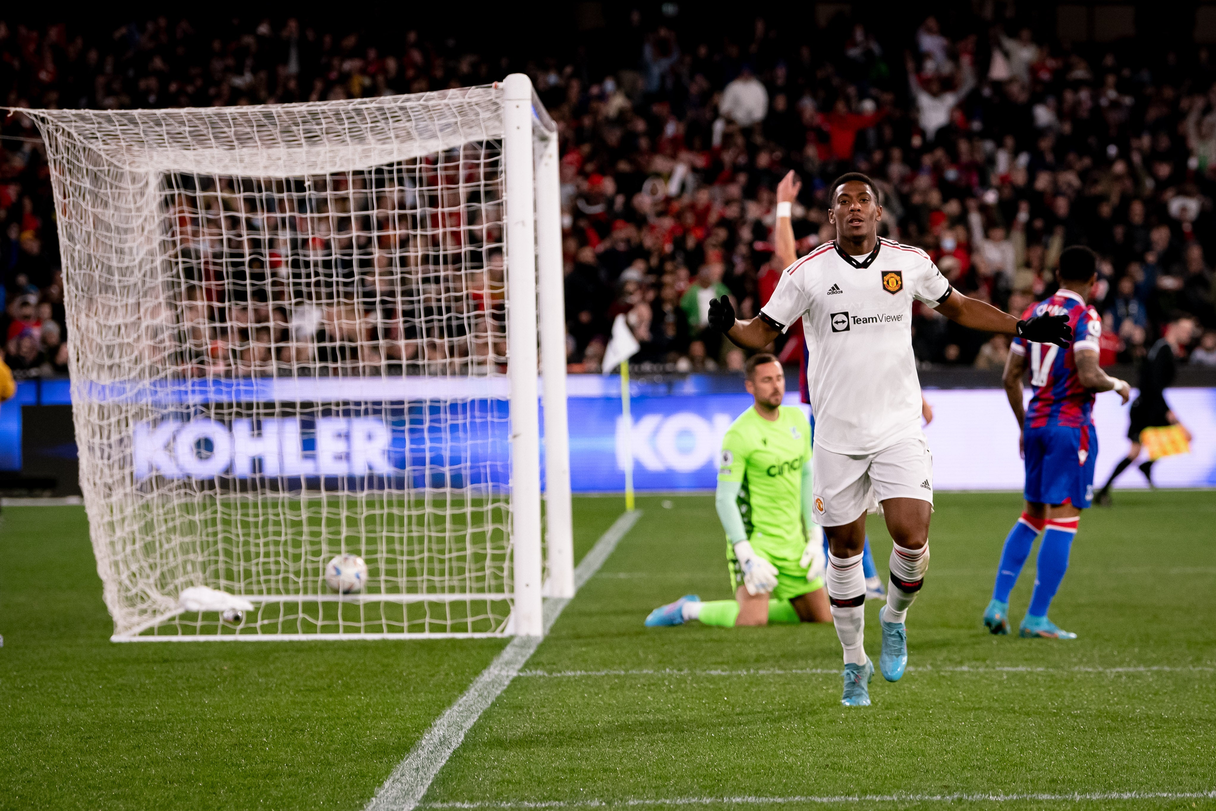 Martial celebrates after scoring past Jack Butland