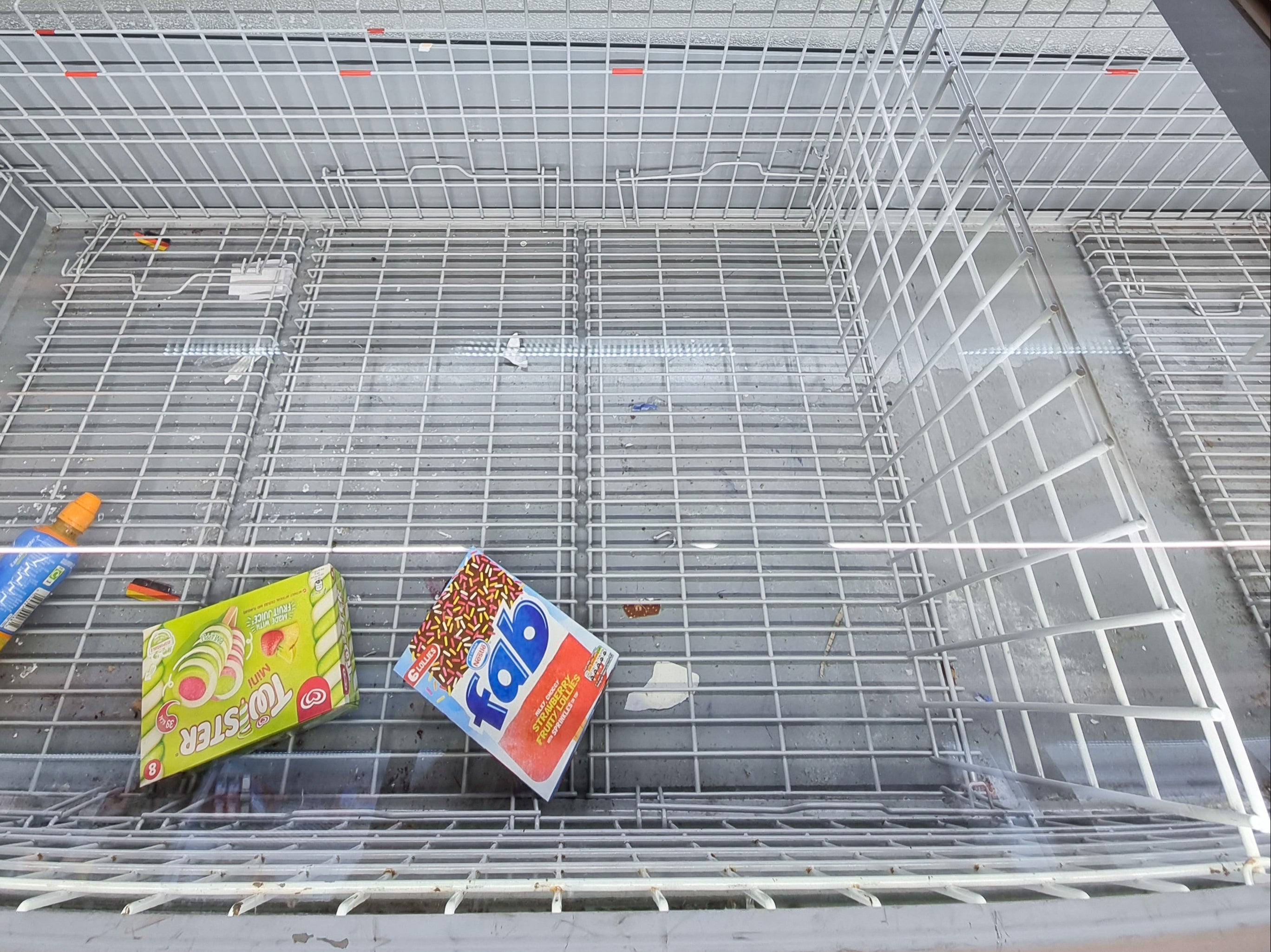 Empty ice and ice-cream shelves were seen at a Lidl in Somerset