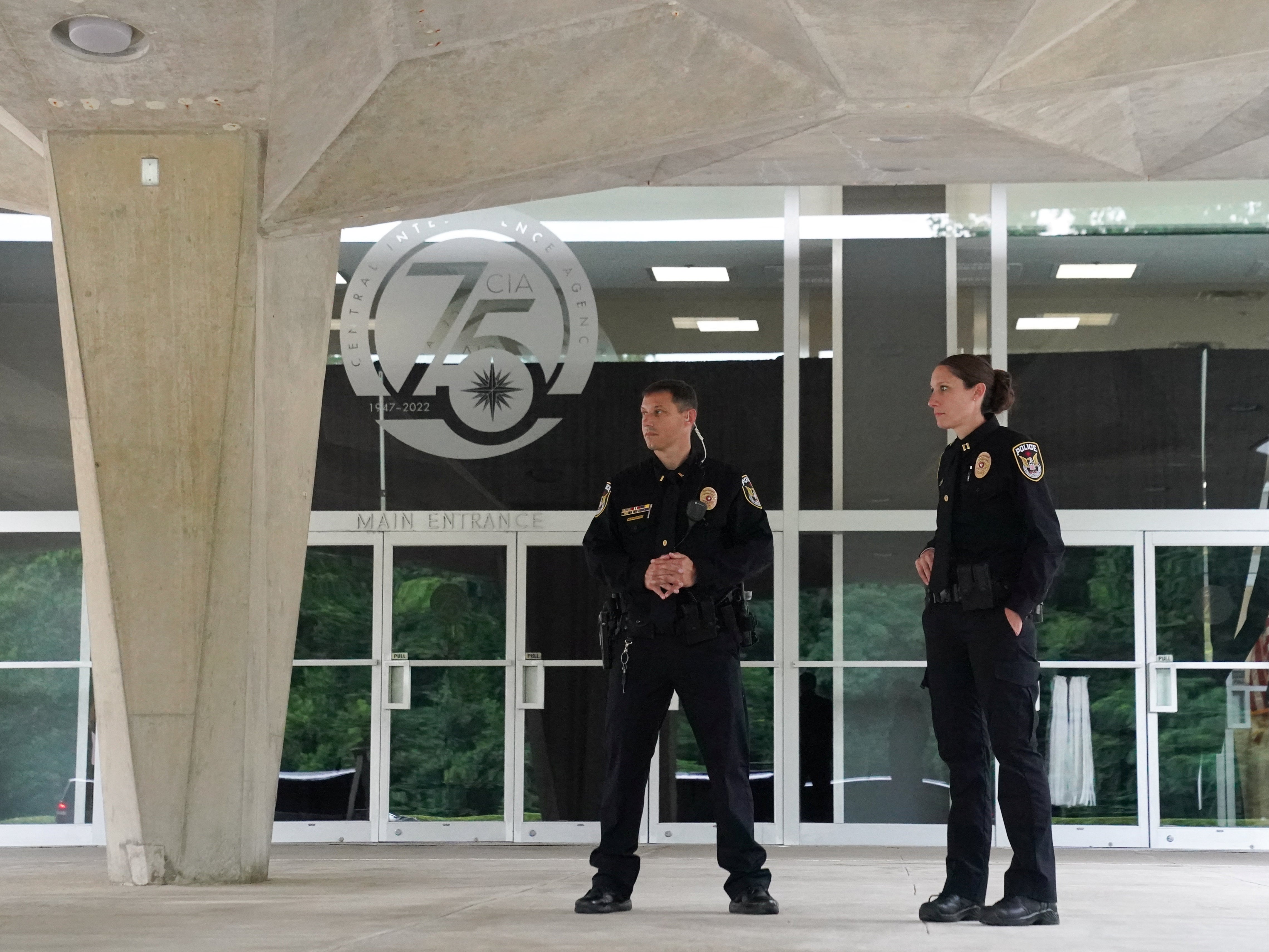 Security at the CIA headquarters during the visit of US President Joe Biden to the facility on 8 July