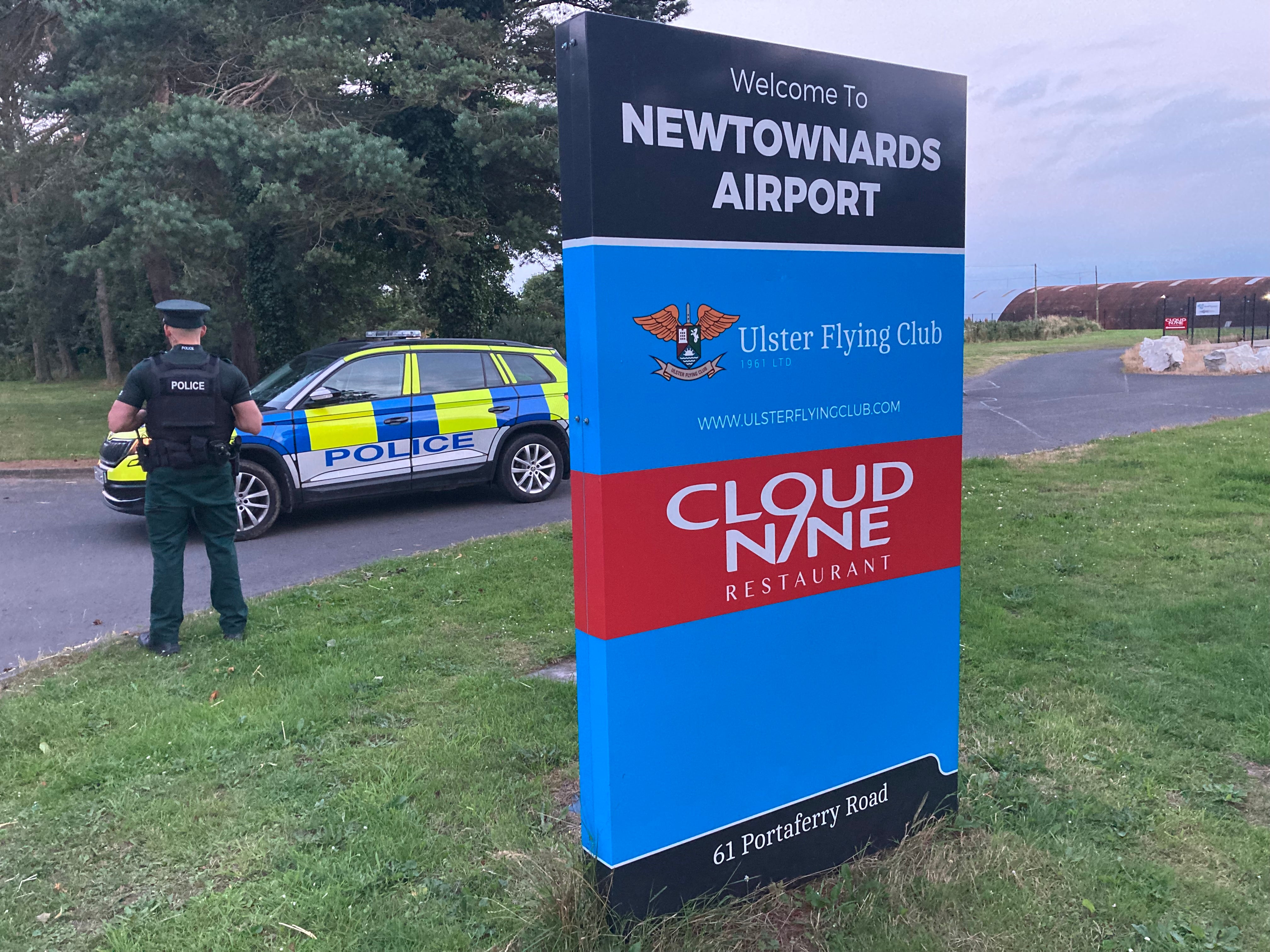 Police and emergency services attend the scene of a crash involving a light aircraft at Newtownards Airport in Co Down (Rebecca Black/PA)