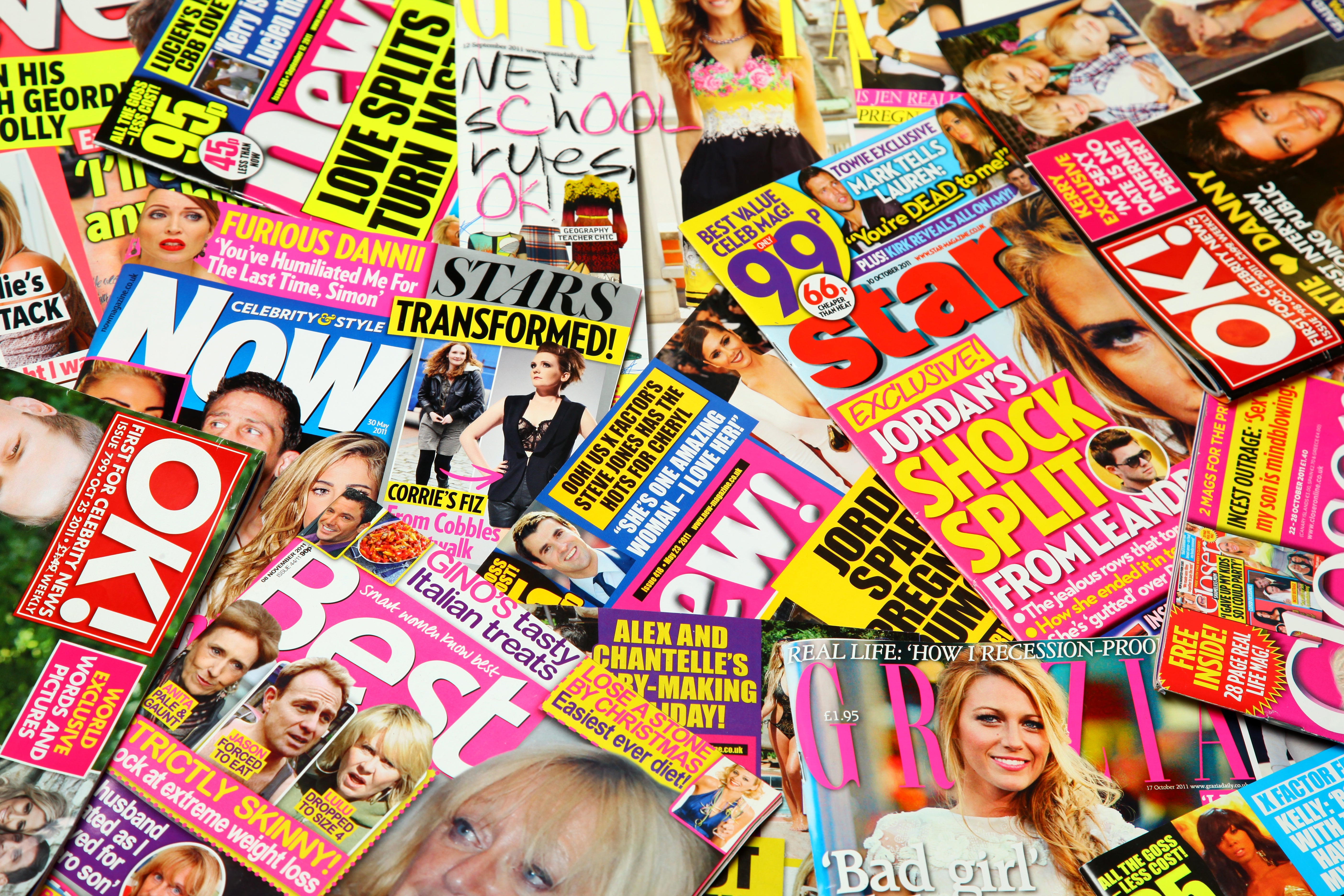 A selection of British gossip magazines from the early 2010s