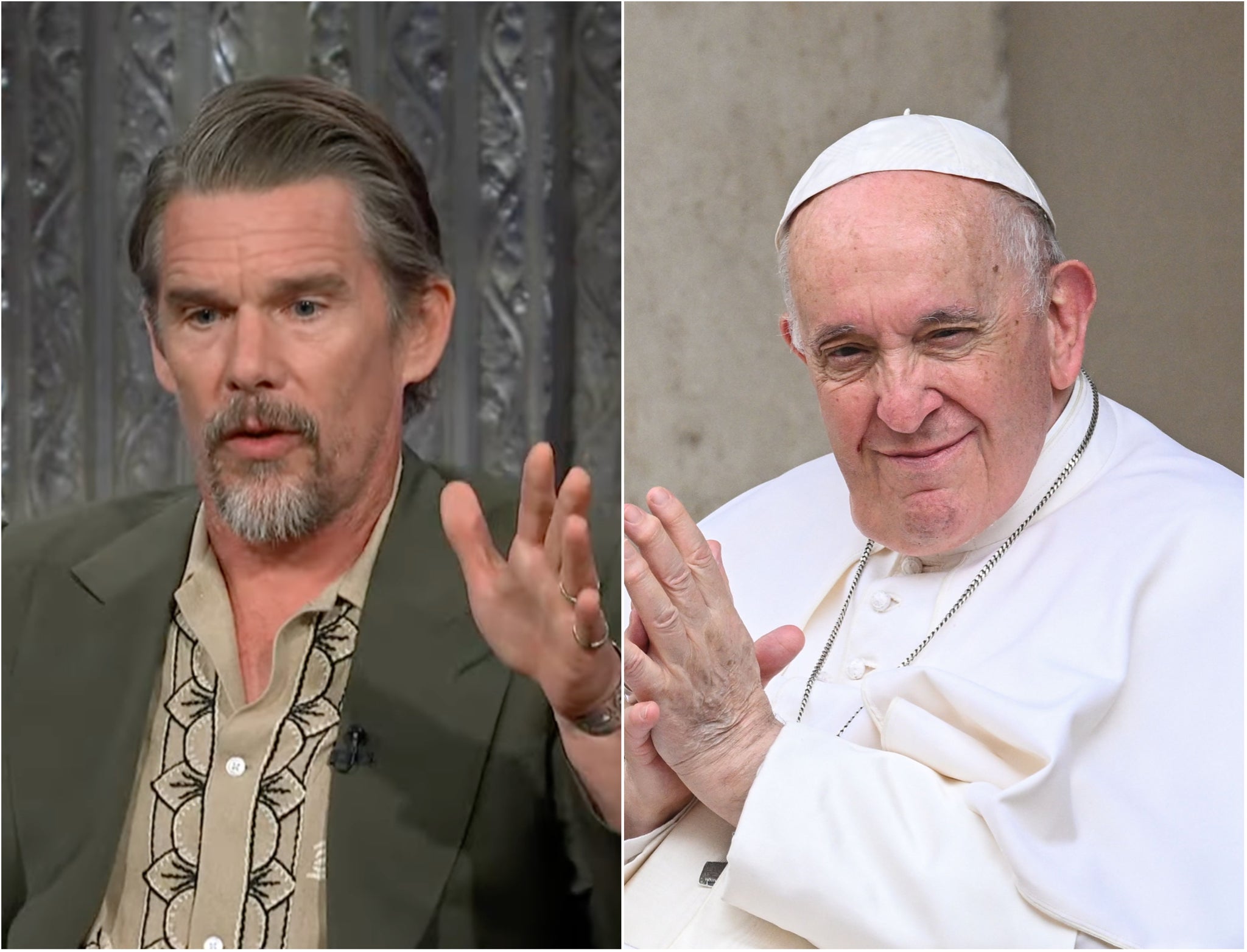 Ethan Hawke (left), Pope Francis