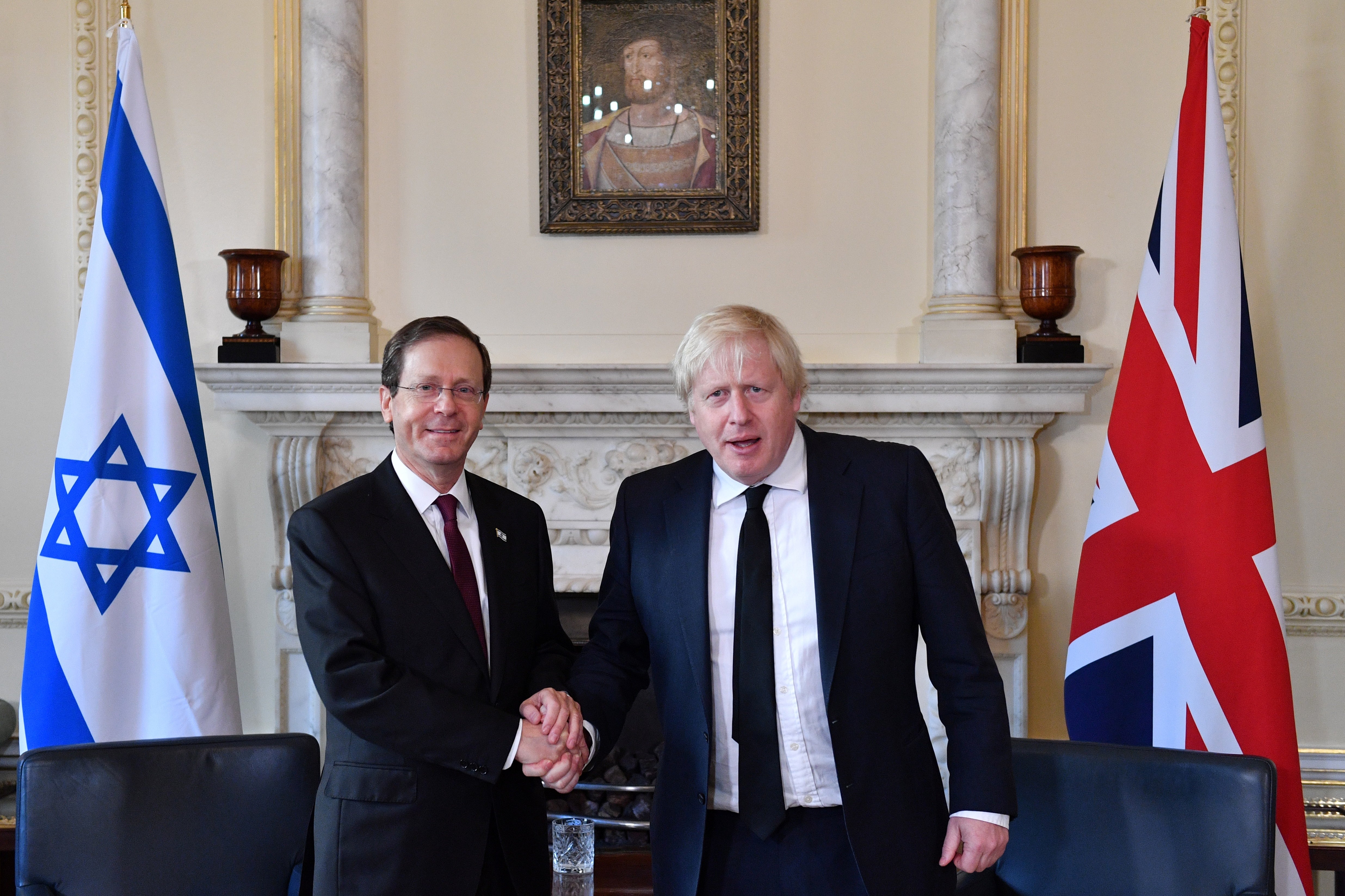 Boris Johnson shakes hands with the President of Israel, Isaac Herzog, during their meeting at 10 Downing Street in November (Justin Tallis/PA)