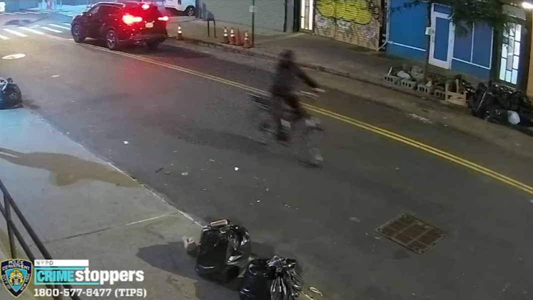 The suspect wanted in connection with three separate sexual assaults carried out on an e-bike in New York City is seen fleeing on an e-bike after the attack