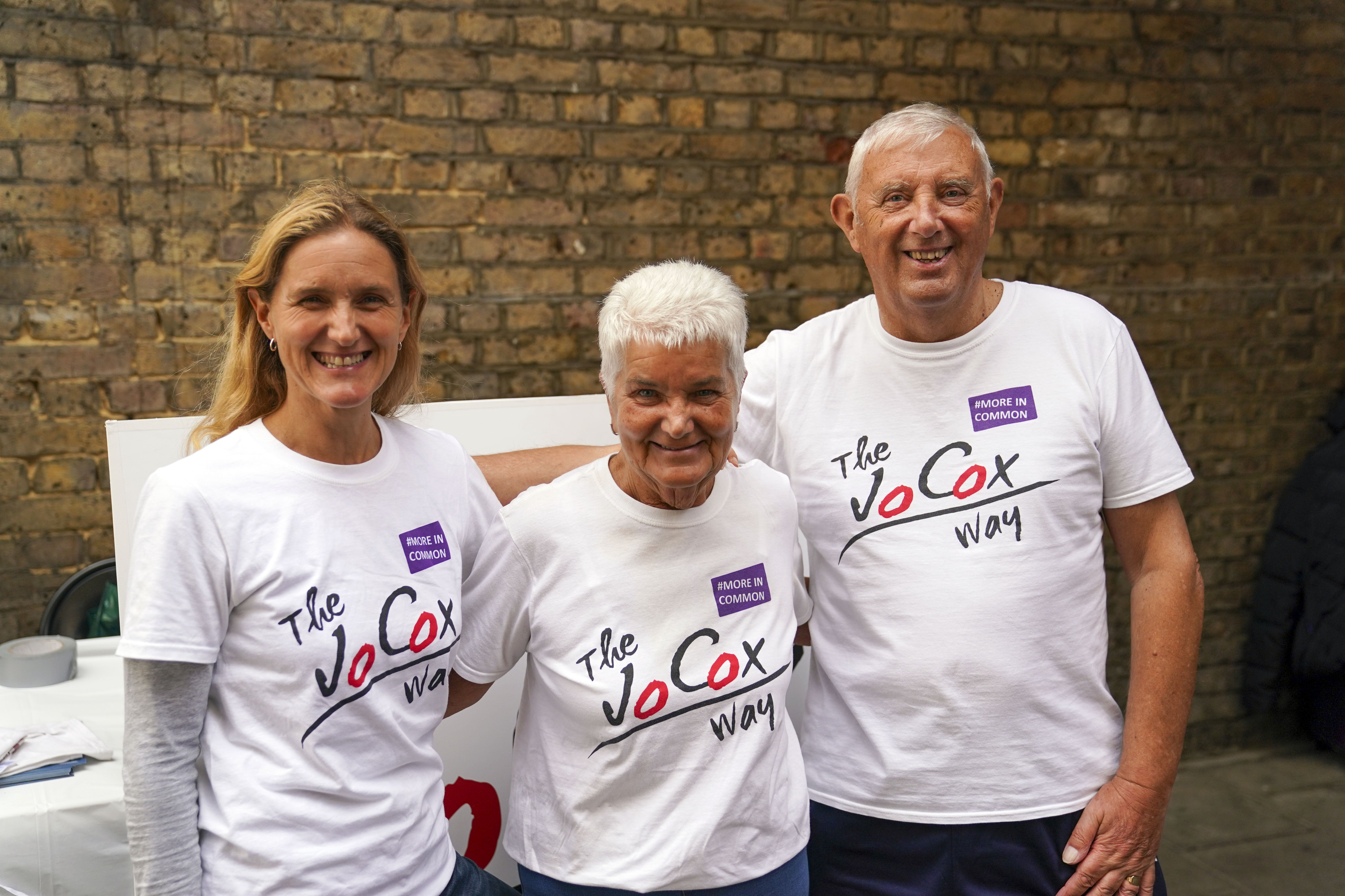 Batley & Spen MP, Kim Leadbeater, the sister of murdered MP Jo Cox, with her parents Gordon and Jean Leadbeater, hailed the Jo Cox Way event (Steve Parsons/PA)