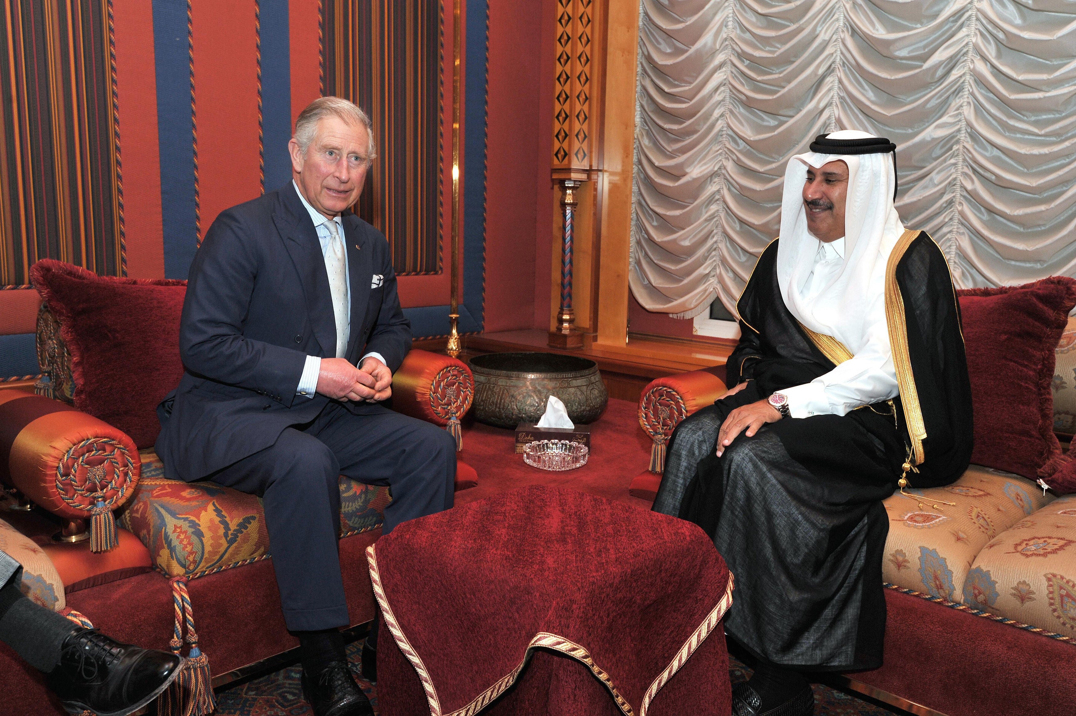 Prince of Wales with the Sheikh Hamad Bin Jassim al Thani, at his residence outside Doha, Qatar