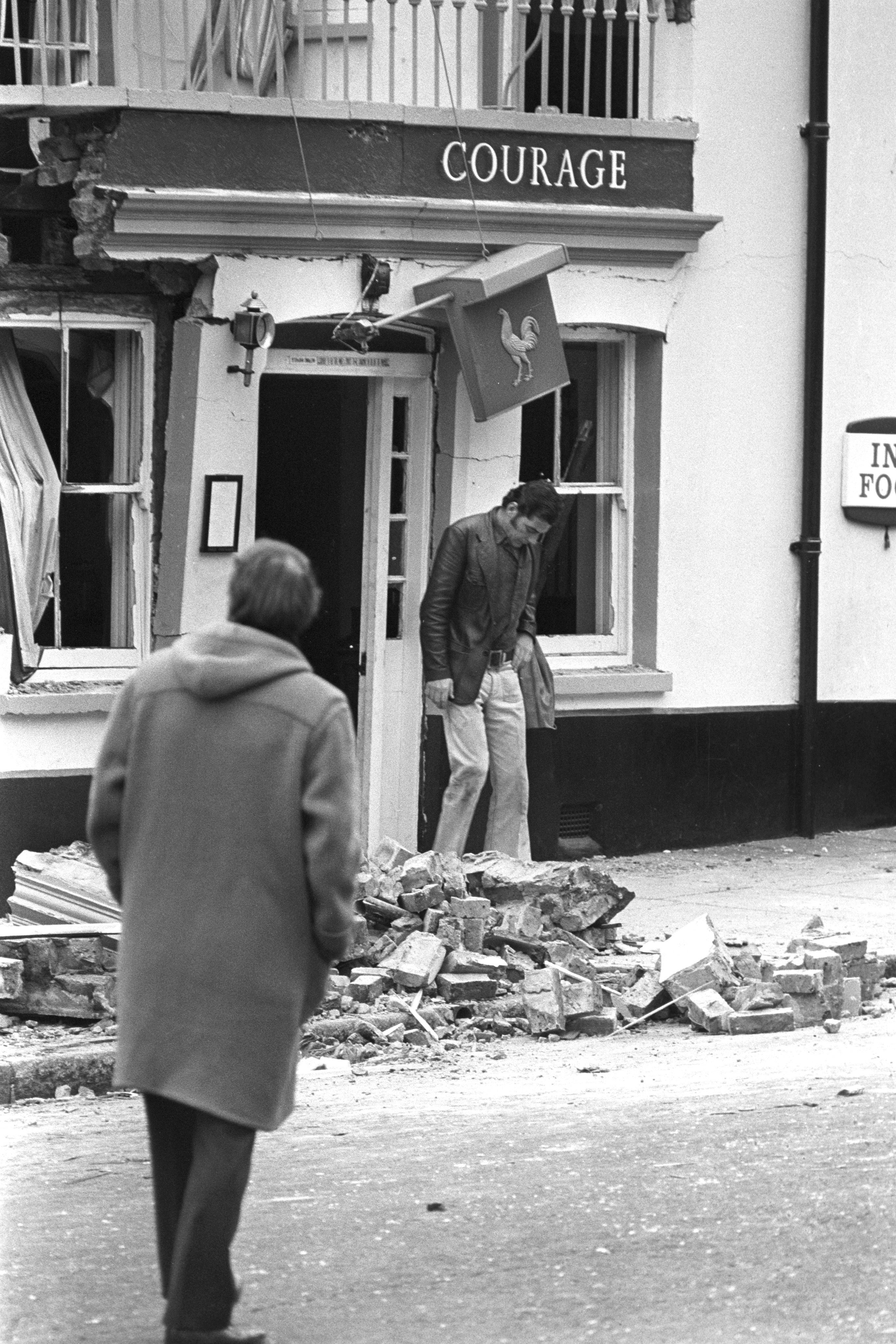 The blast left debris strewn across the street