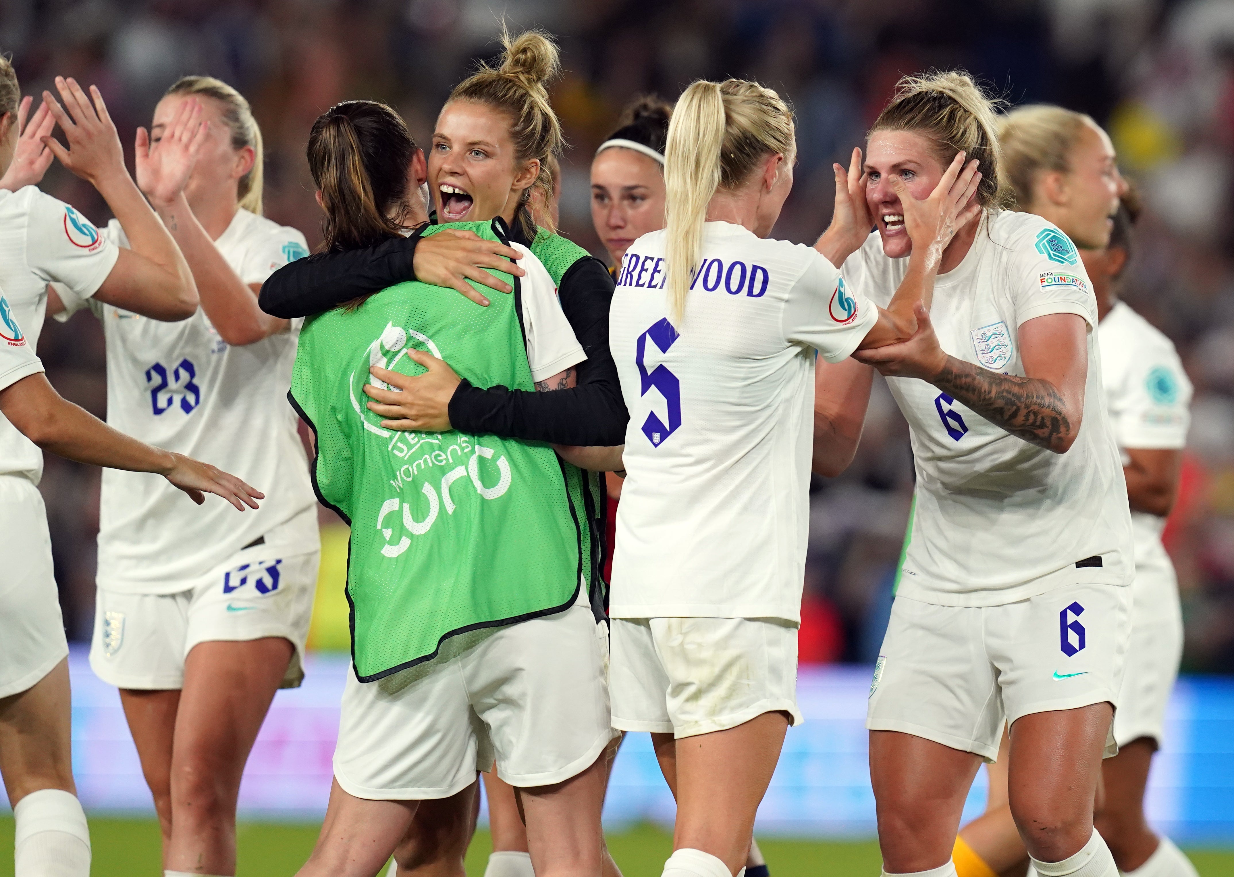 England celebrate victory over Spain (Gareth Fuller/PA)