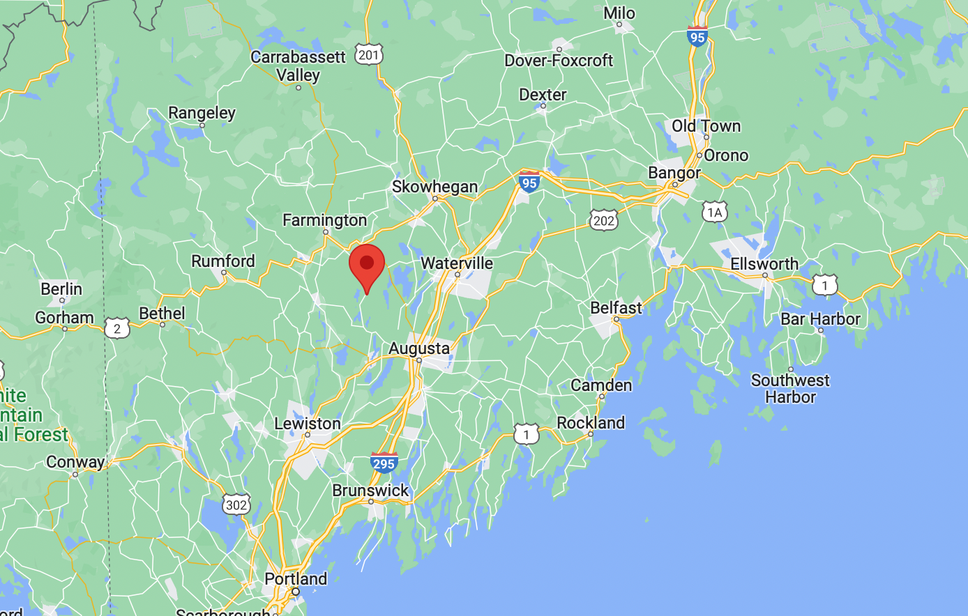 Mount Vernon in Maine, marked above, has a population of around 1600 people