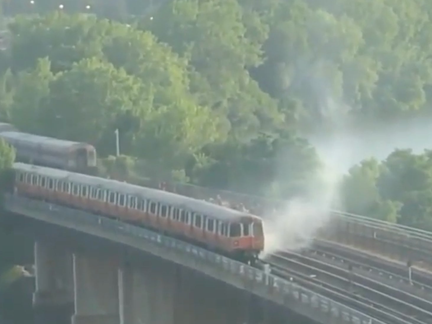 A train caught fire on Thursday morning in Somerville, Massachusetts