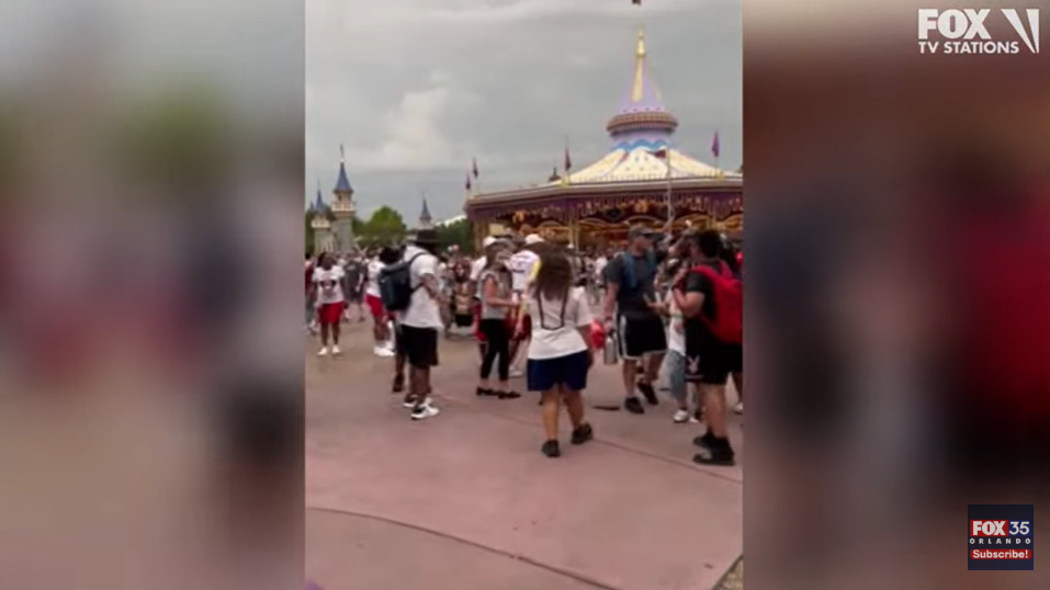 Fists were flying at Disney World on Wednesday after two families got caught up in an altercation that escalated to a full blown fight