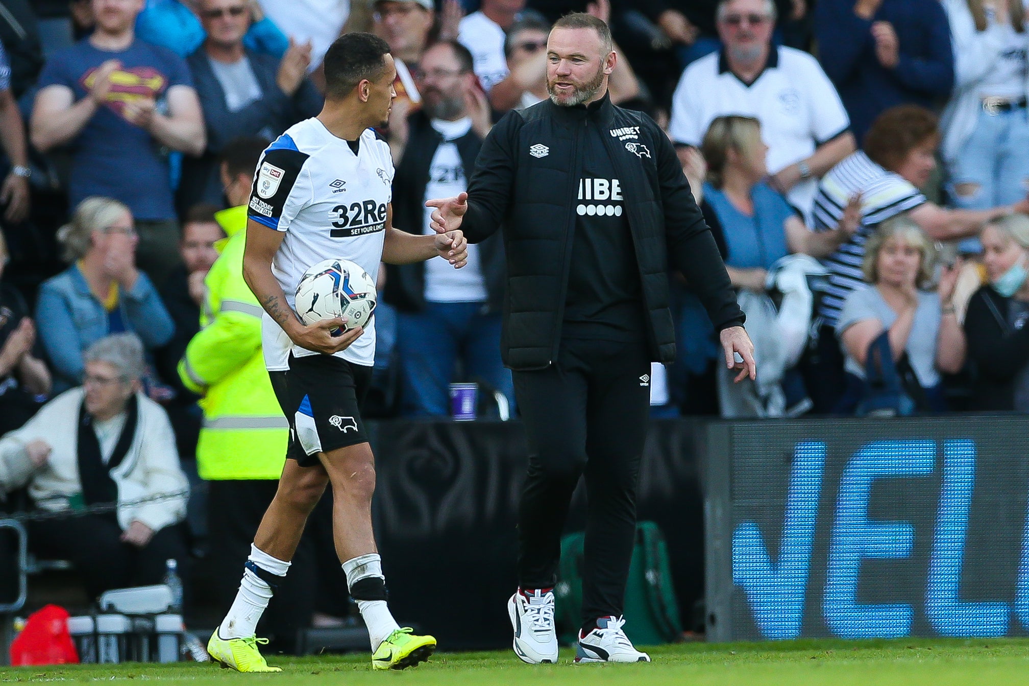 Former Manchester United teammates Ravel Morrison (left) and Wayne Rooney (right) worked together at Derby last season (Barrington Coombs/PA)