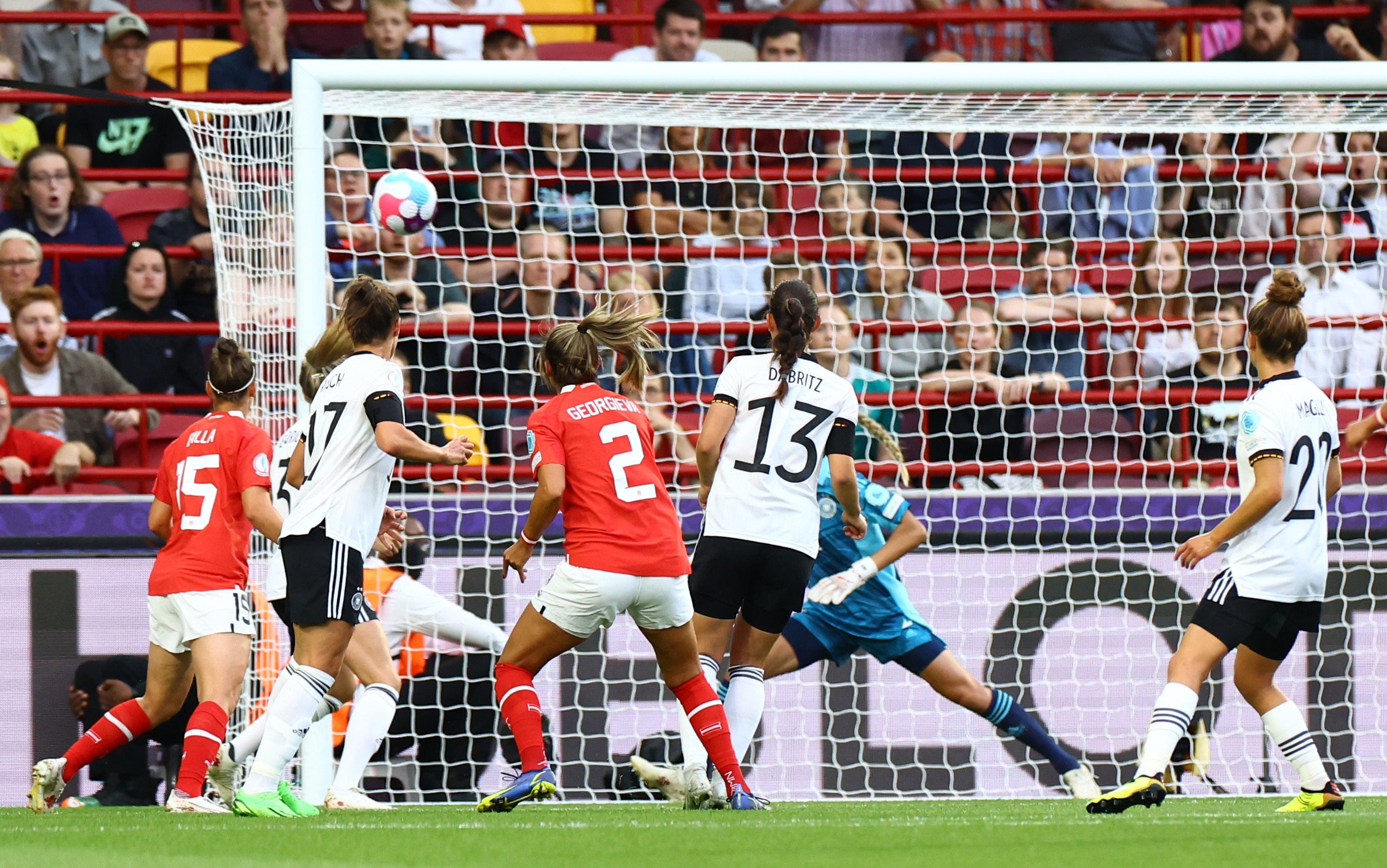 Marina Georgieva struck the post – one of three times Austria hit the woodwork