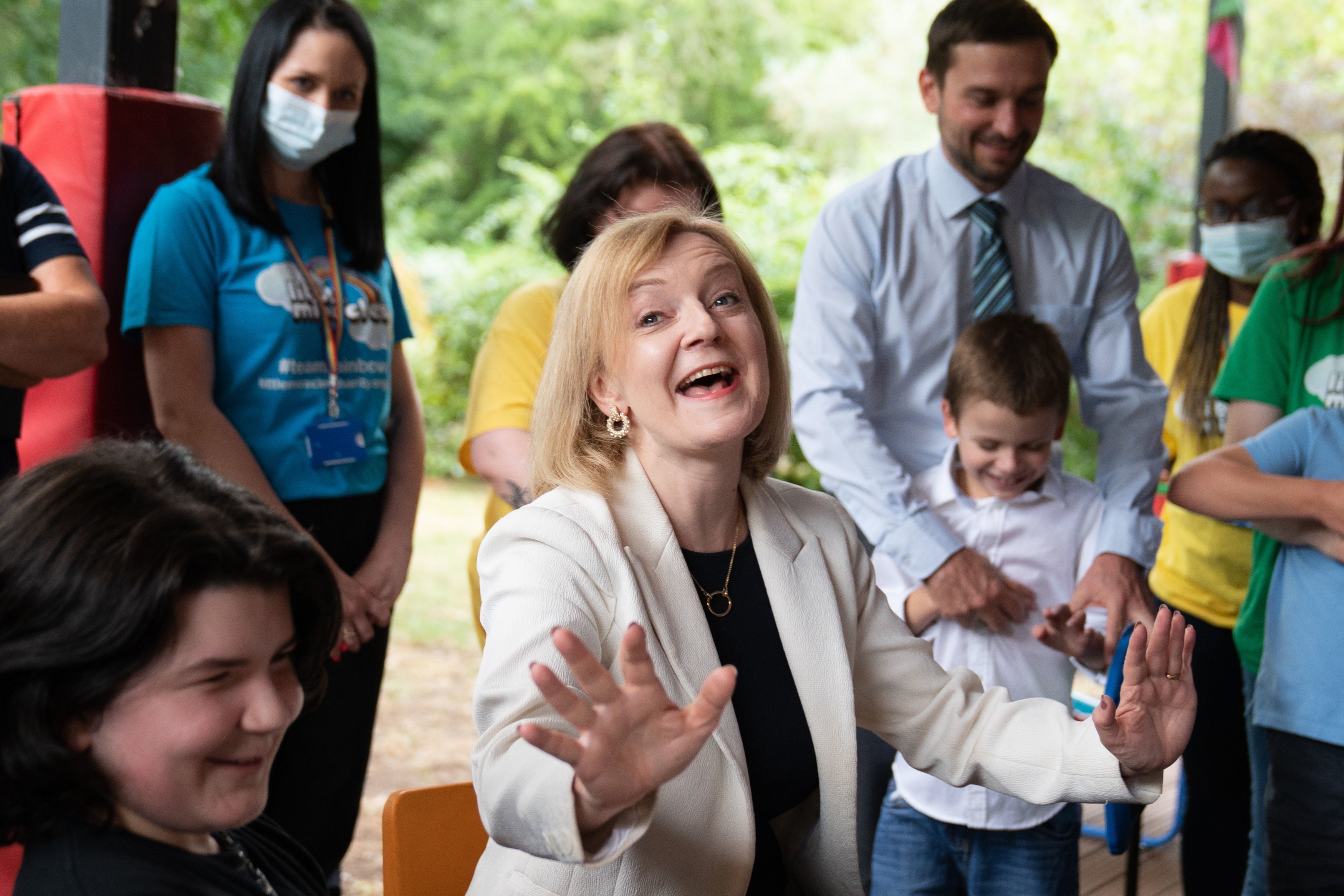 Liz Truss meeting staff and children during a visit to the charity Little Miracles in Peterborough, to speak about the cost-of-living pressures