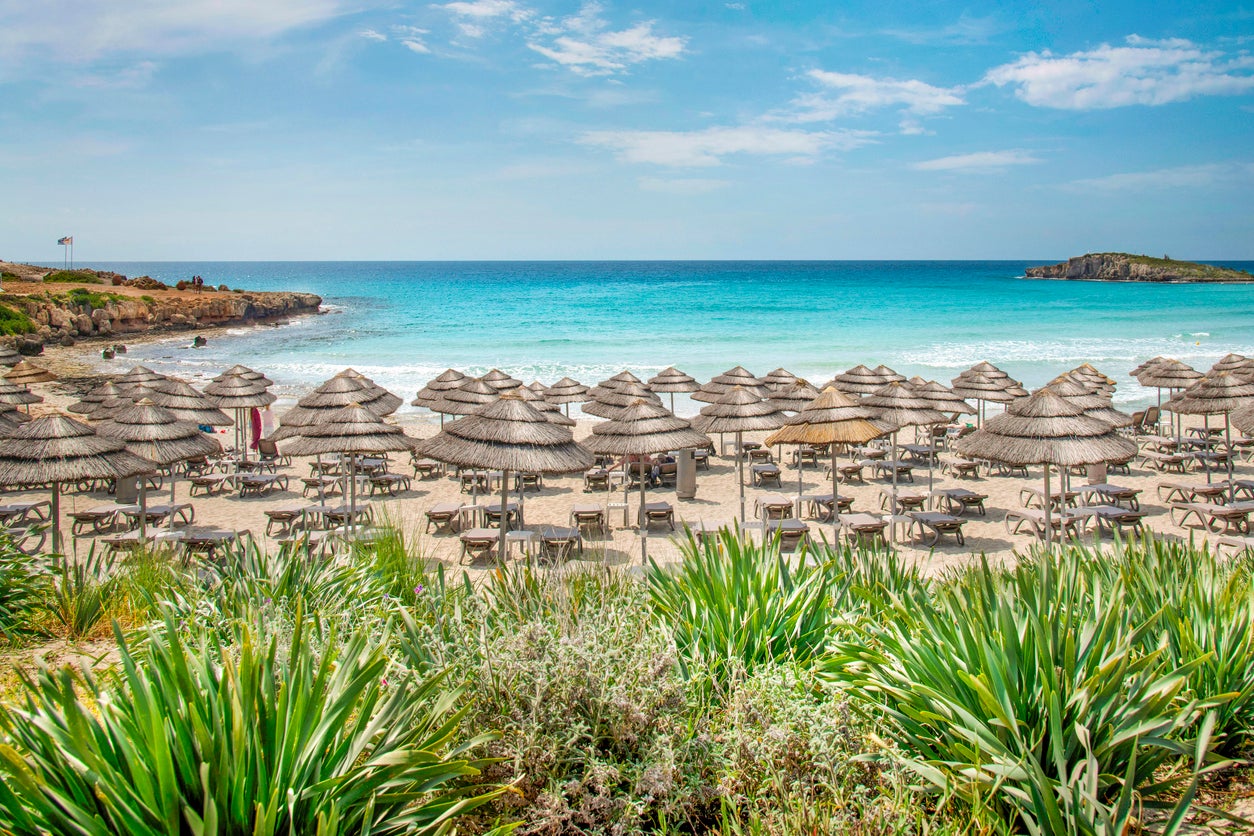 Sunbeds on Nissi Beach, Cyprus