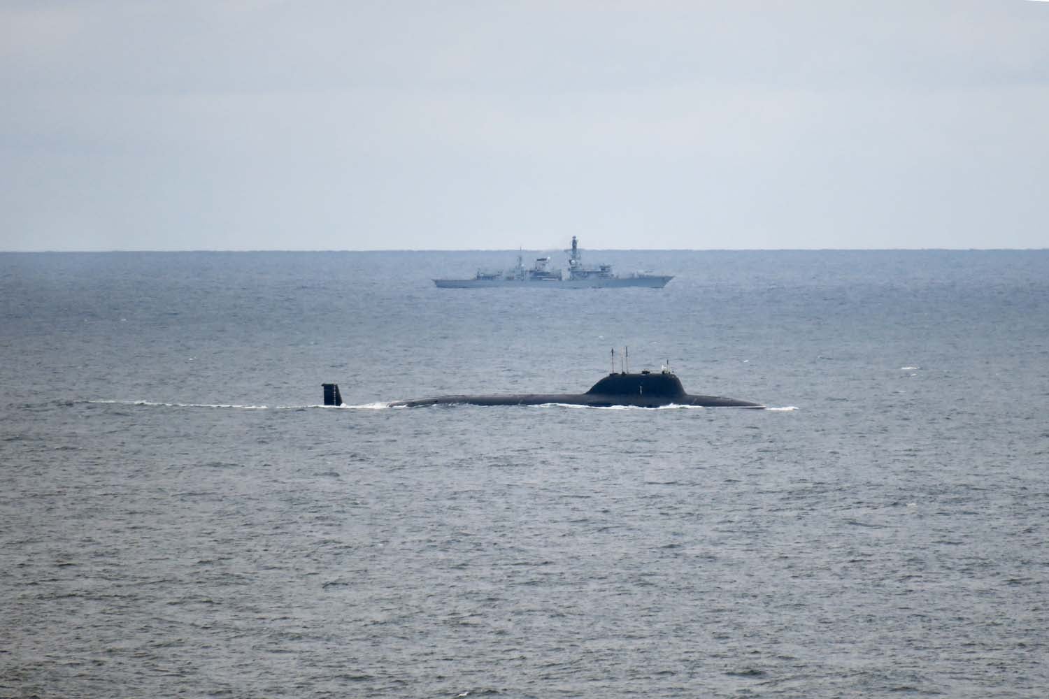 HMS Portland shadows Russian submarine Severodvinsk, one of two tracked in the North Sea