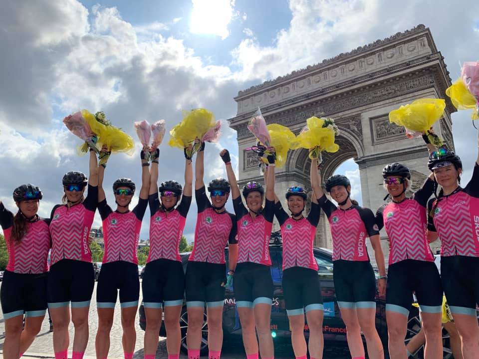 InternationElles celebrate on the Champs-Elysees in Paris