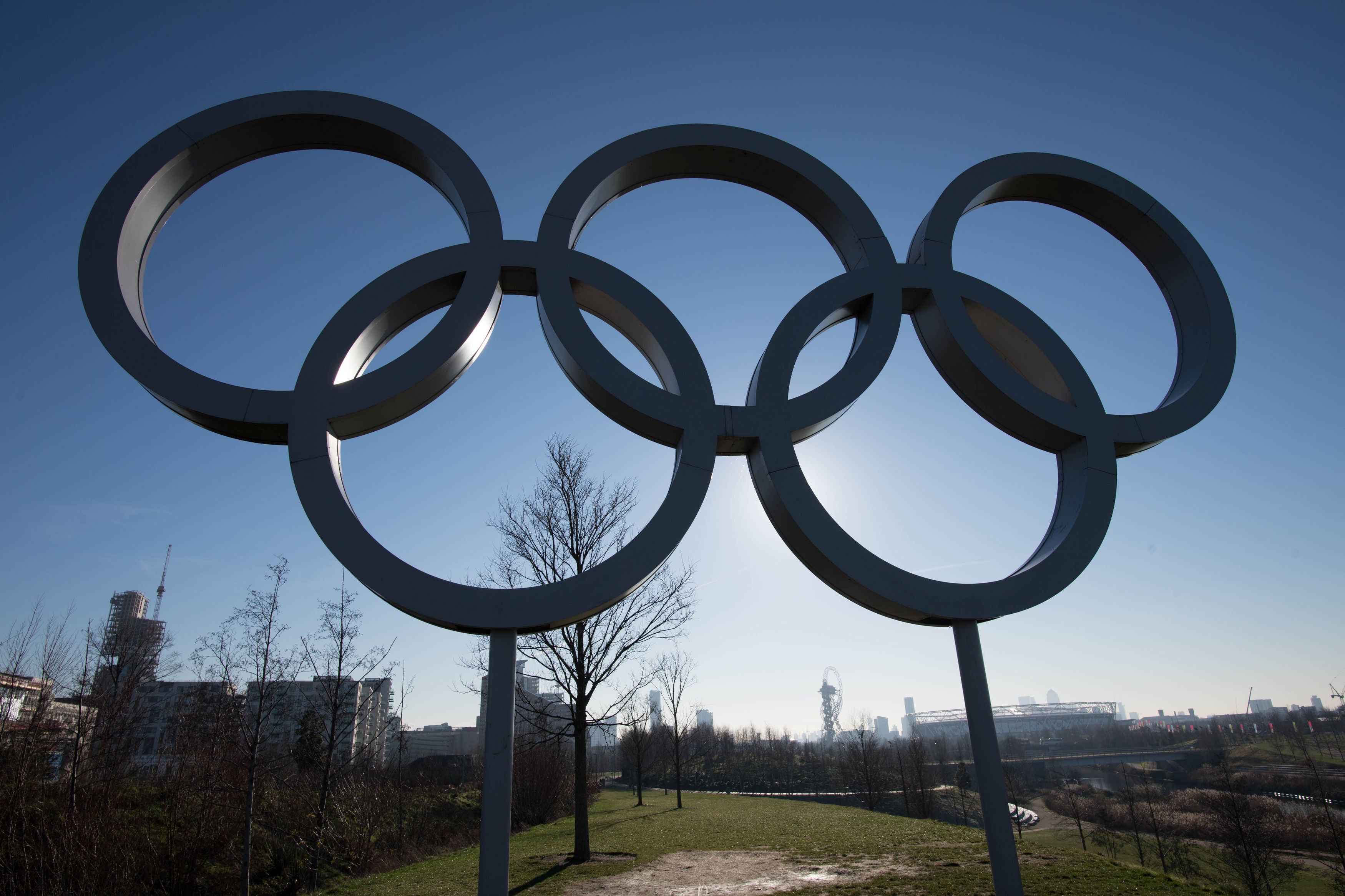 The Olympic rings at the Queen Elizabeth Olympic Park in Stratford (Stefan Rousseau/PA)