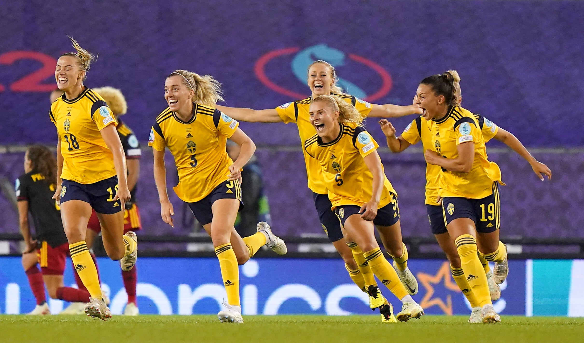 Linda Sembrant (no.3) celebrates scoring Sweden’s winner (Tim Goode/PA)