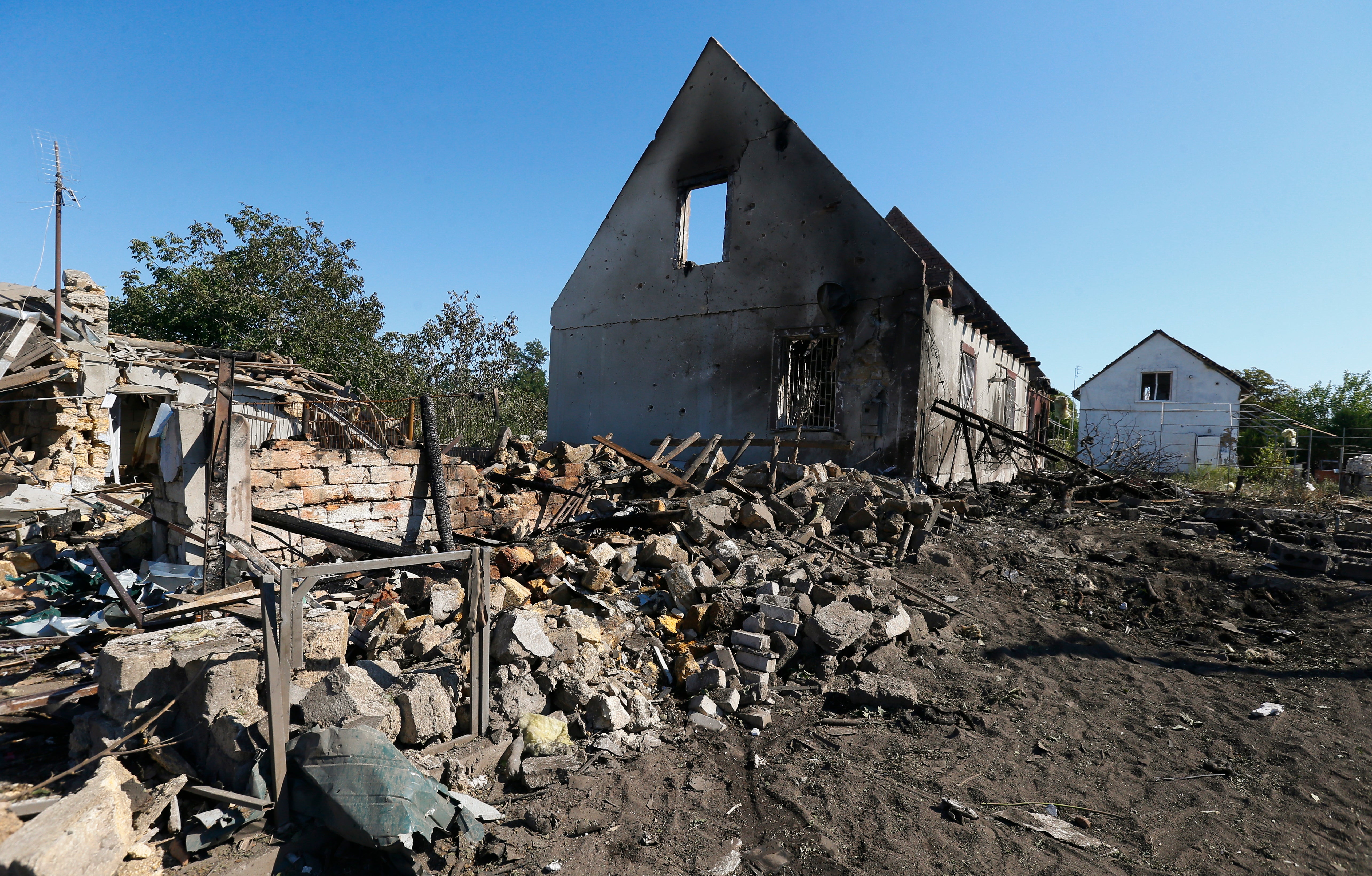 A damaged building after a rocket attack in the Odesa area