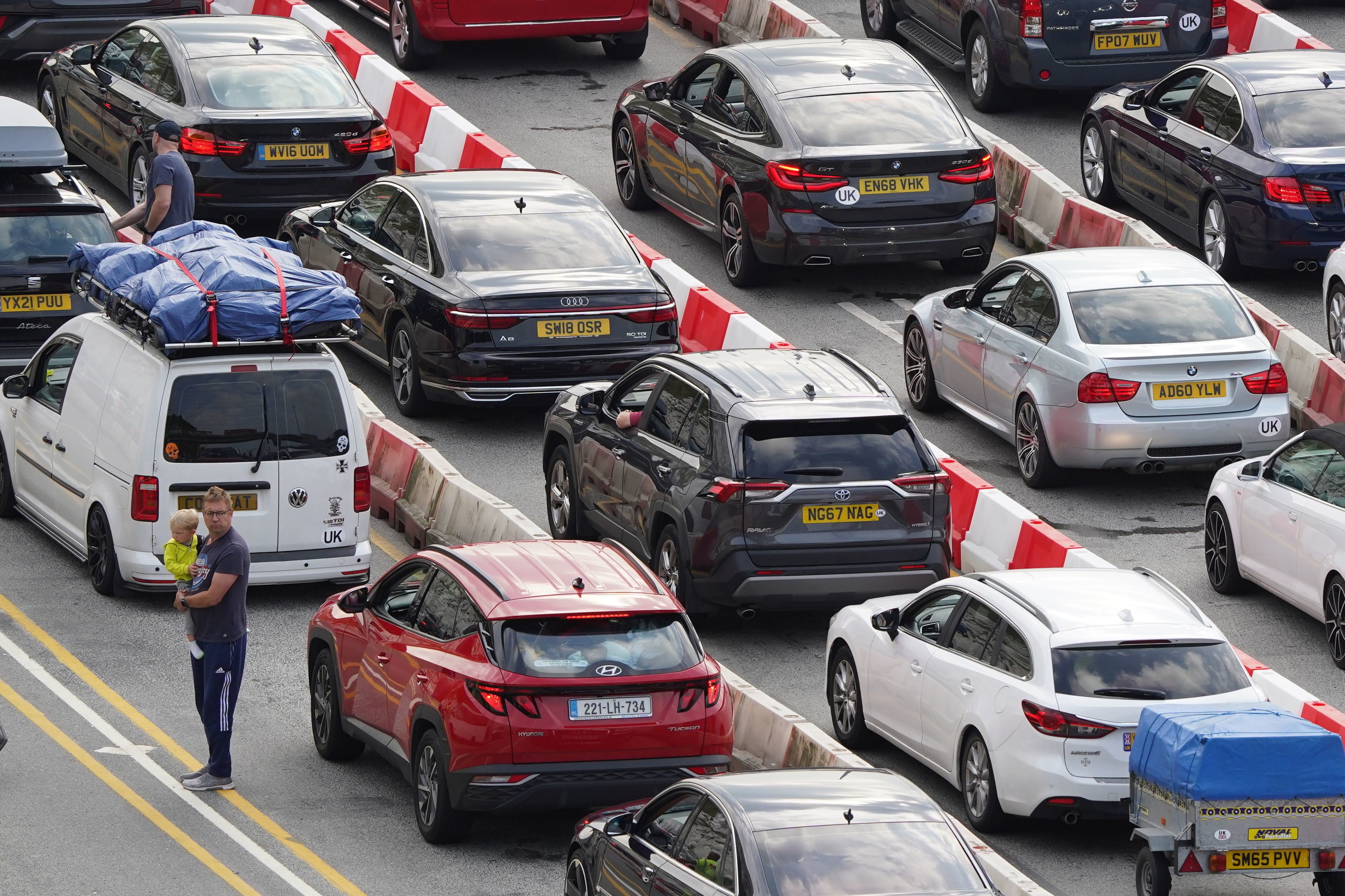 Cars queue at the check-in at the Port of Dover in Kent as many families embark on getaways following the start of summer holidays