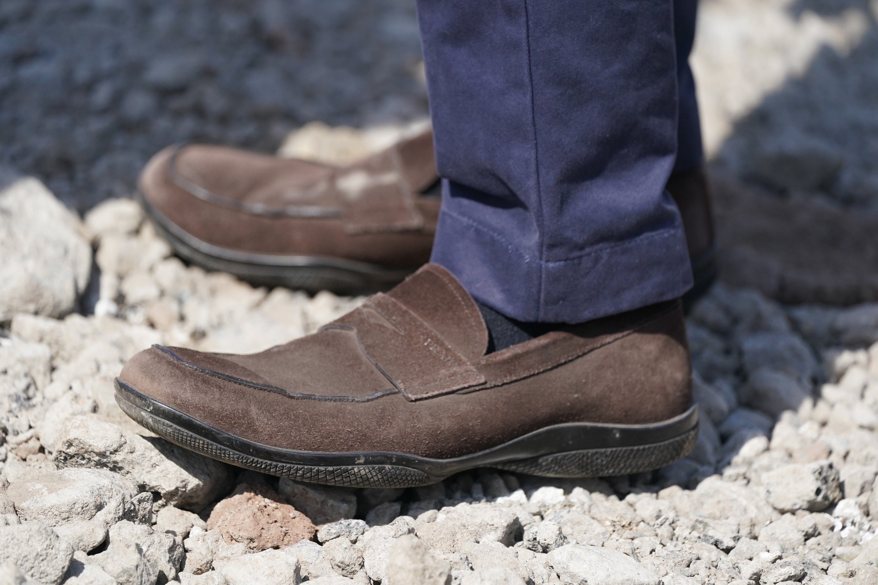 Shoes worn by Rishi Sunak during a visit to a construction site in Redcar