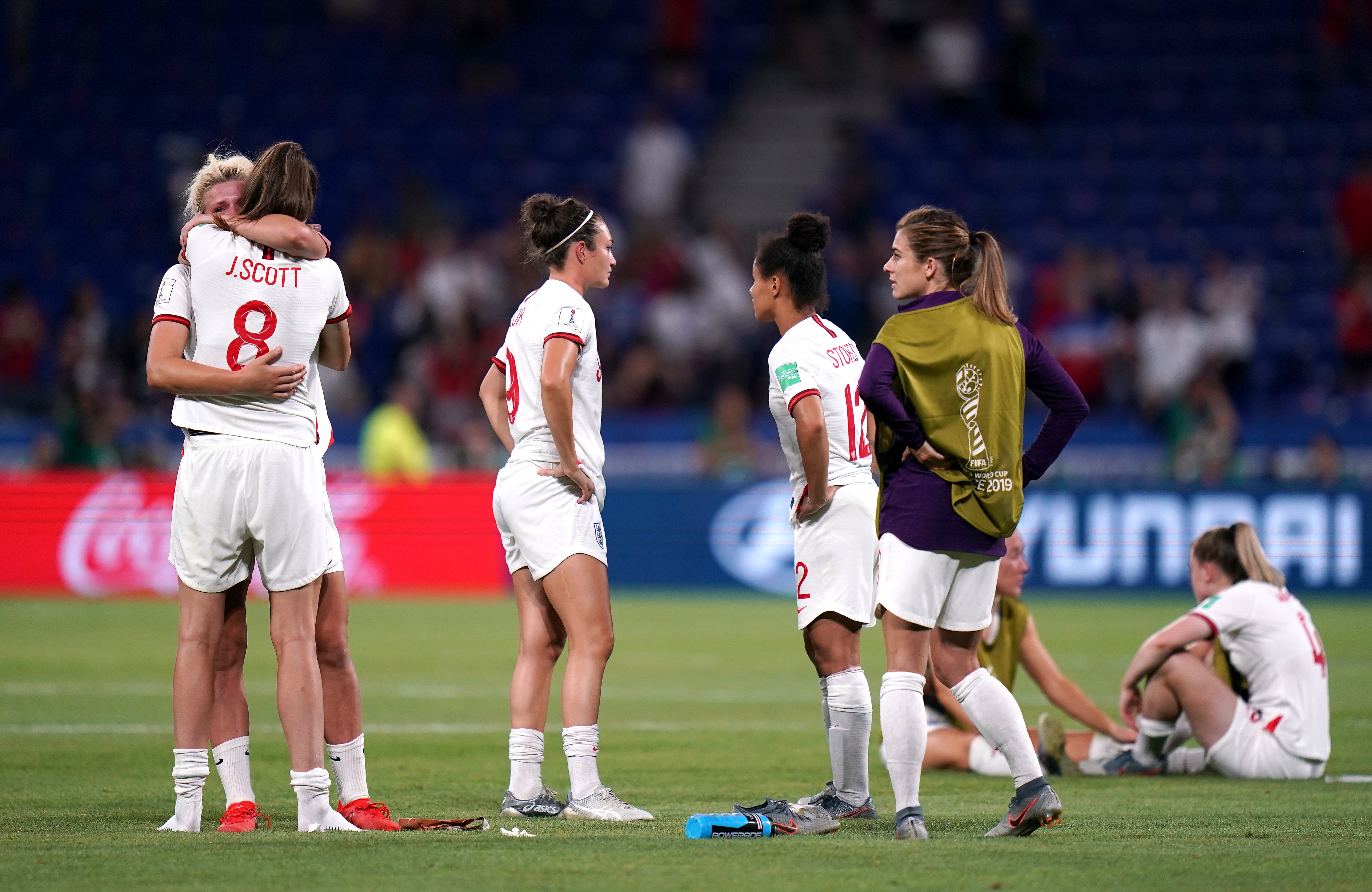 England players appear dejected after their 2-1 semi-final loss to the United States three years ago (John Walton/PA).