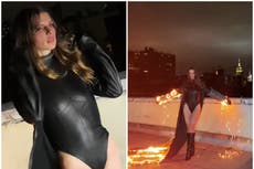 Julia Fox says her ‘son was conceived’ on rooftop as she demonstrates pyro coat
