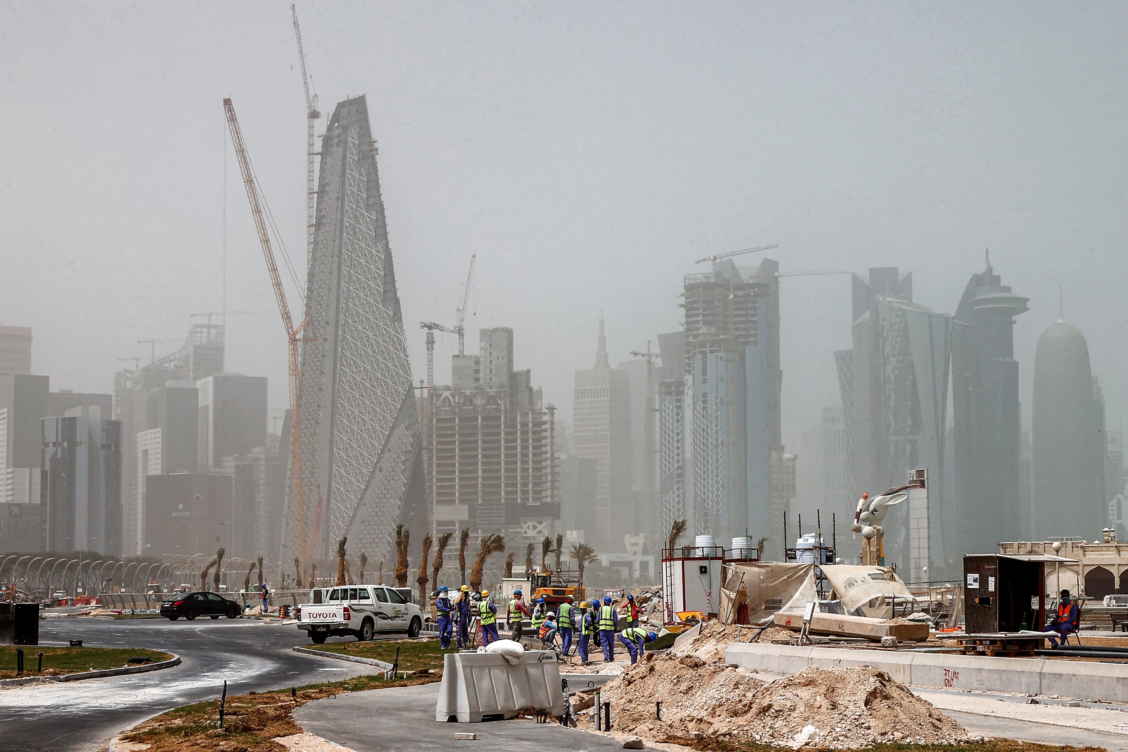 Construction workers in central Doha