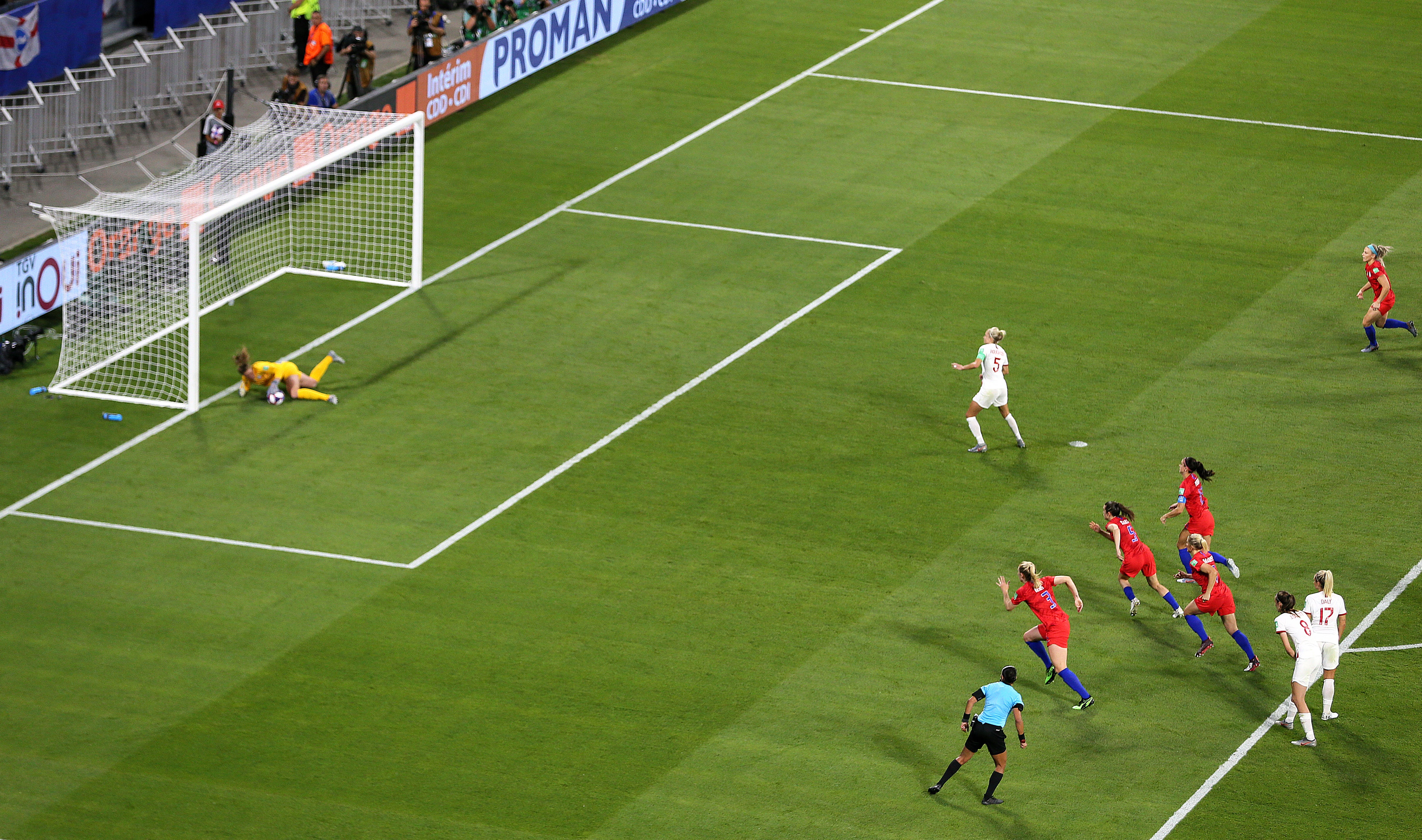 Alyssa Naeher, left, saves Steph Houghton’s penalty (Richard Sellers/PA)