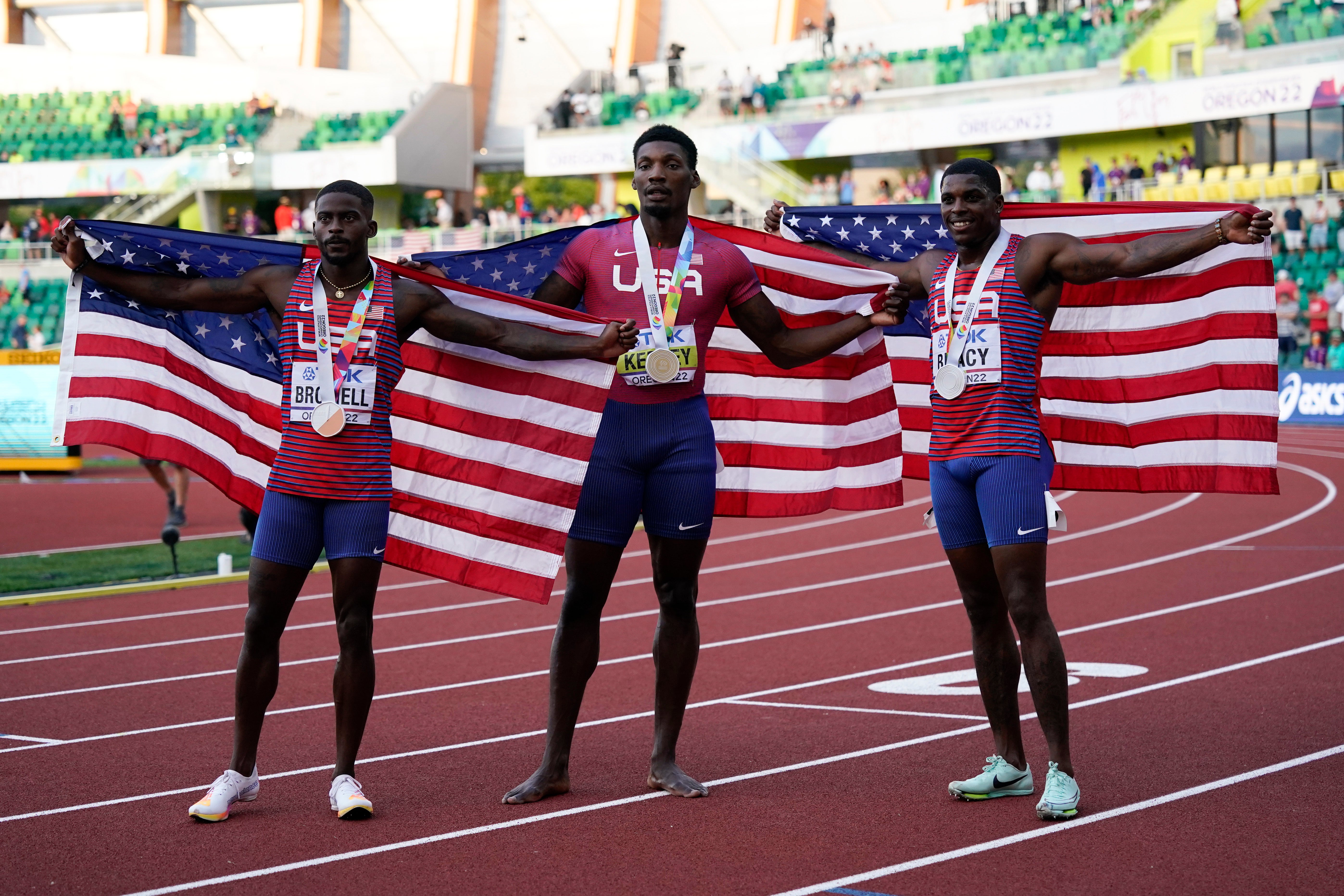 <p>Marvin Bracy-Williams (right) won a World Championship silver medal in 2022</p>