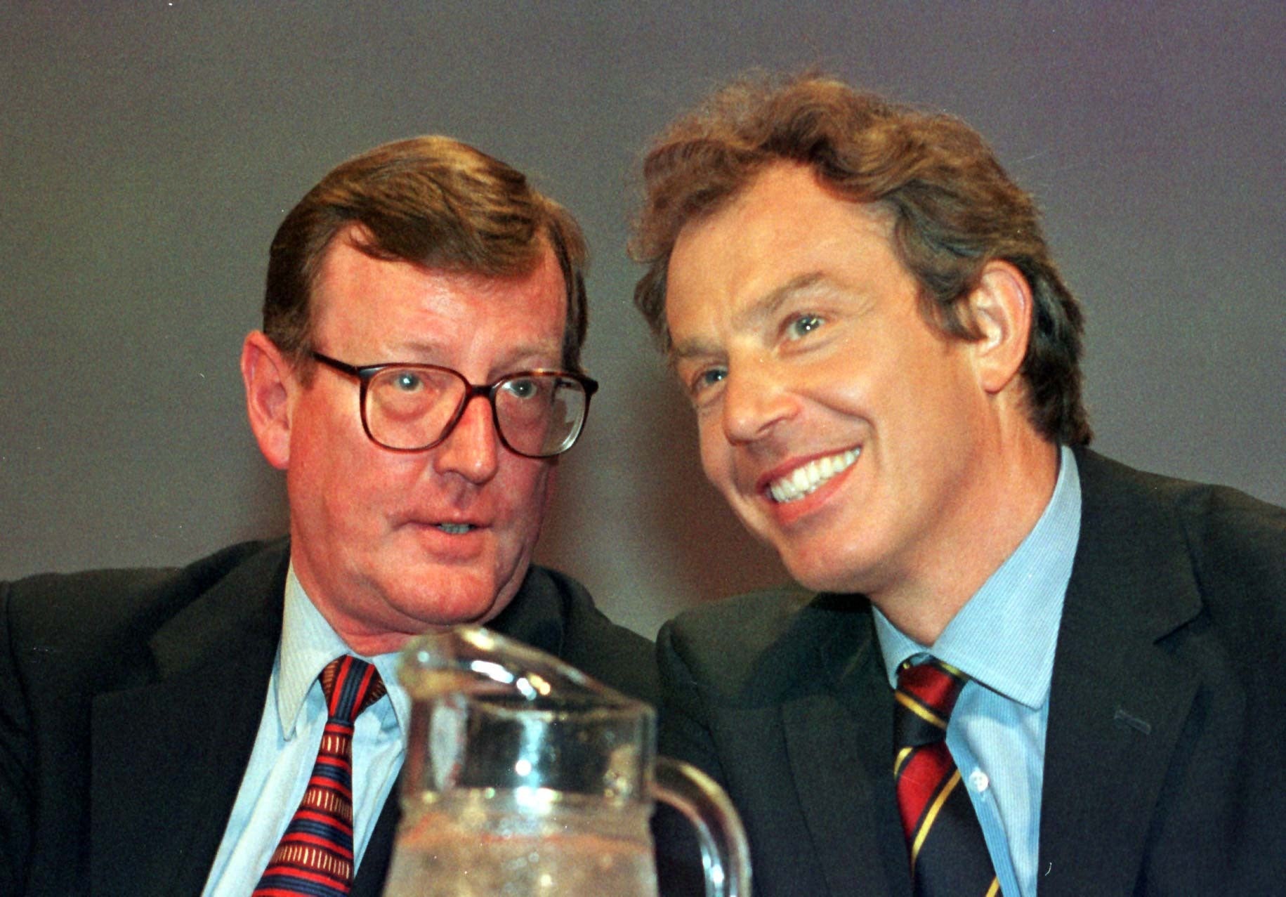 Then Northern Ireland first minister David Trimble and British prime minister Tony Blair in 1998 during the Labour Party Conference at Blackpool (Fiona Hanson/PA)