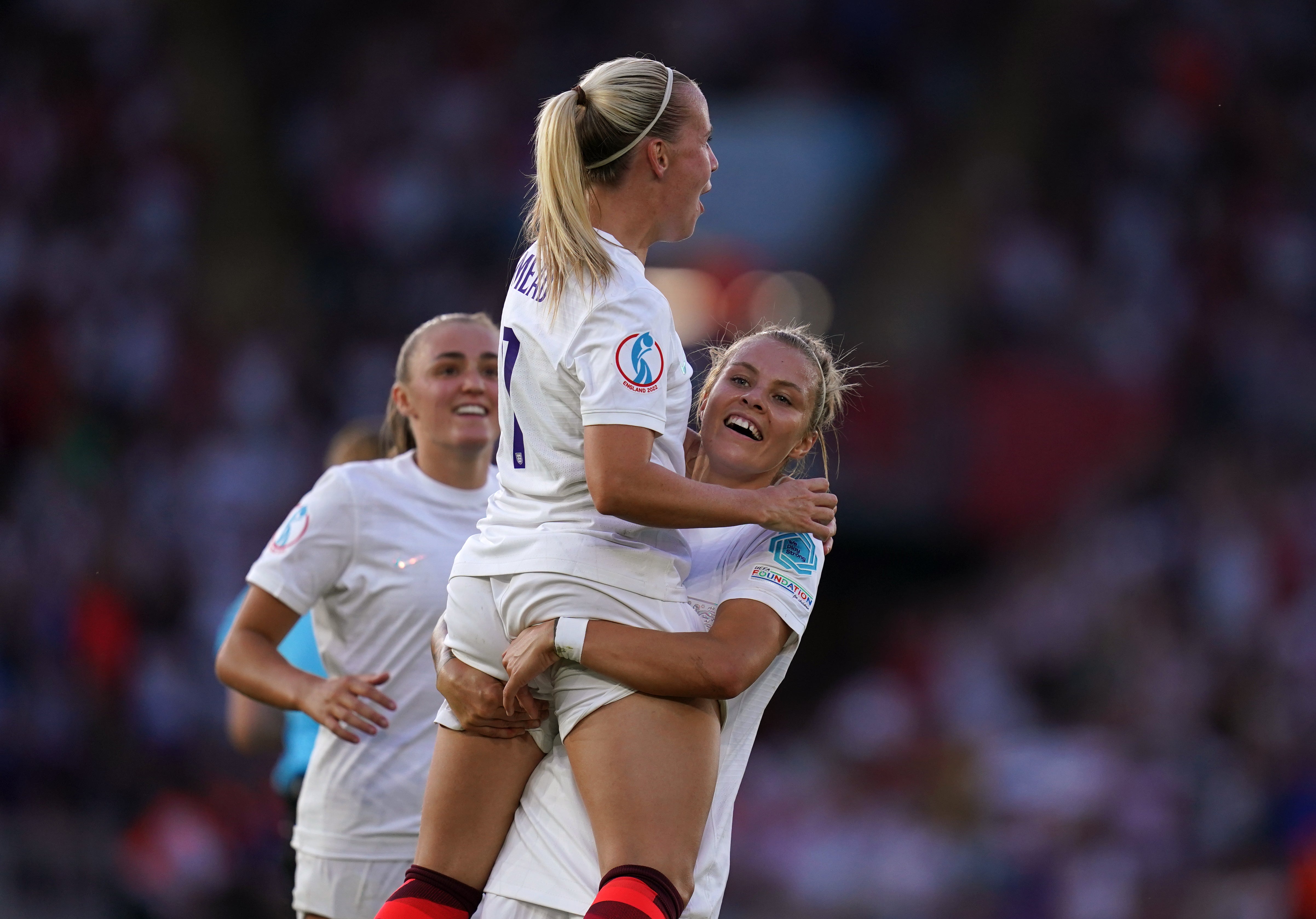 Beth Mead, top, is England’s and the tournament’s top scorer (John Walton/PA)