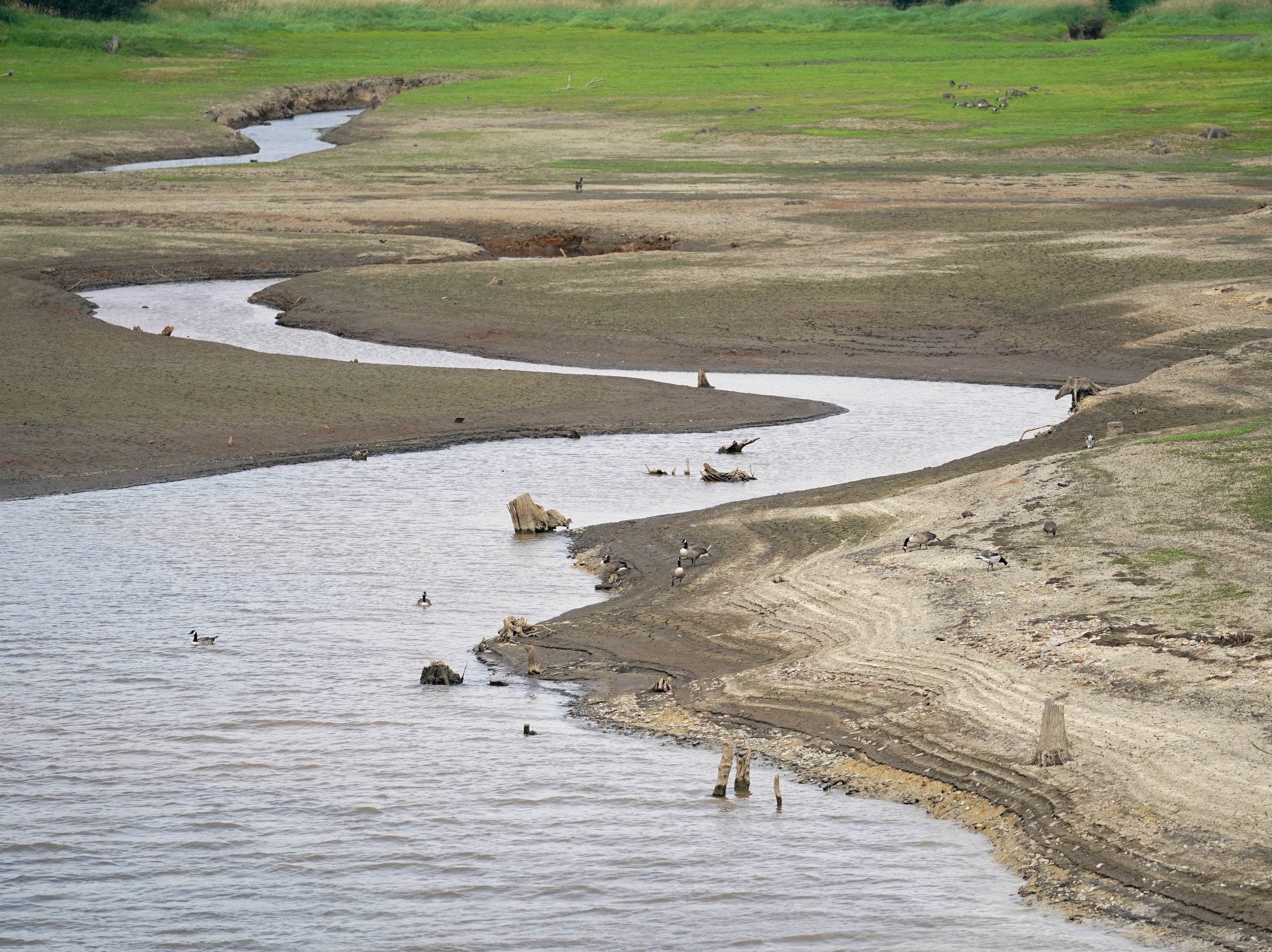 A view of low water levels at Roadford Lake in Devon