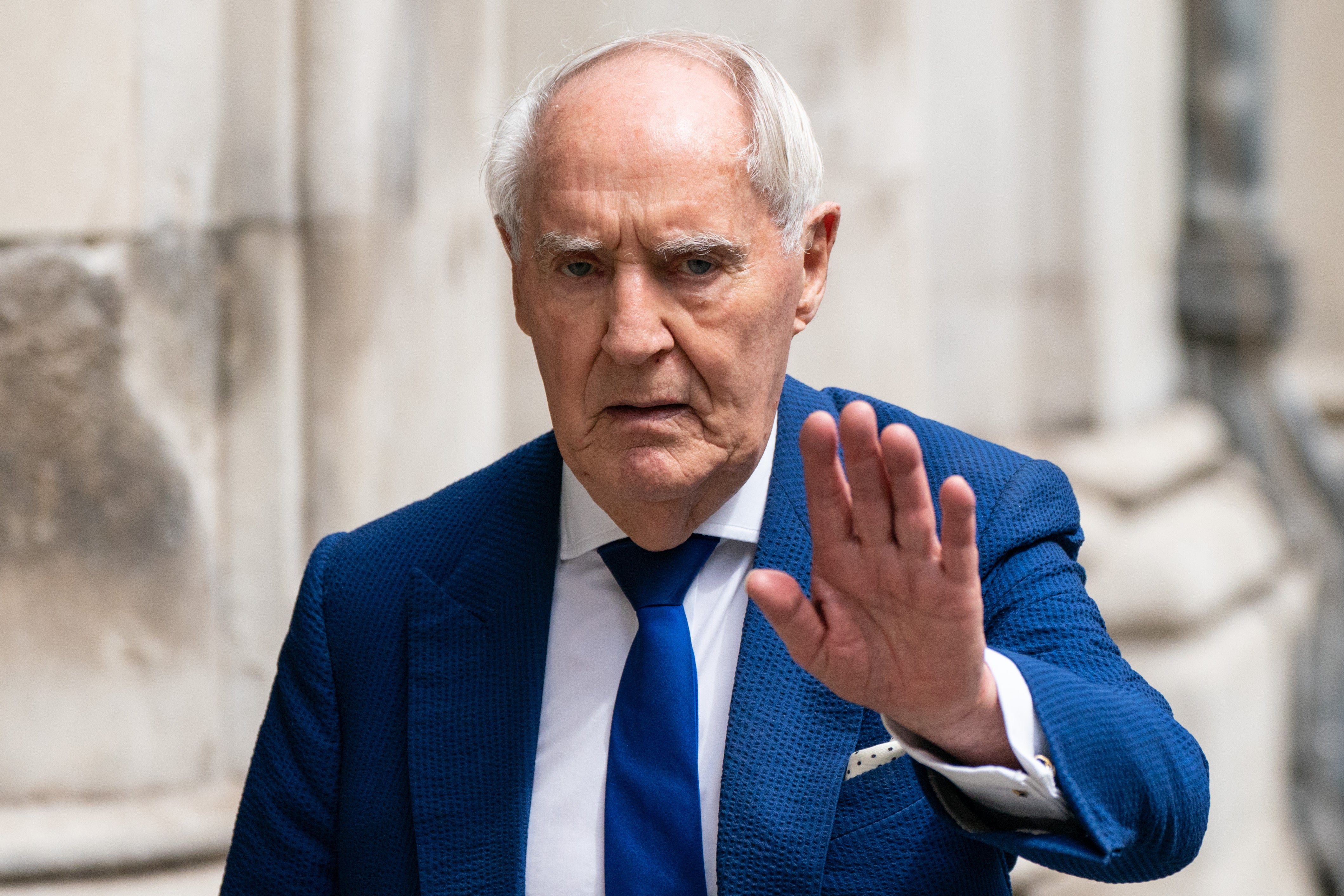 Sir Frederick Barclay outside the Royal Courts of Justice in London, where a judge is considering whether he is in contempt of court as a result of failing to pay money to his ex-wife (Dominic Lipinski/PA)