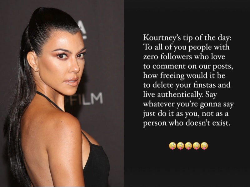 Kourtney Kardashian tells anonymous trolls to delete their fake social media accounts