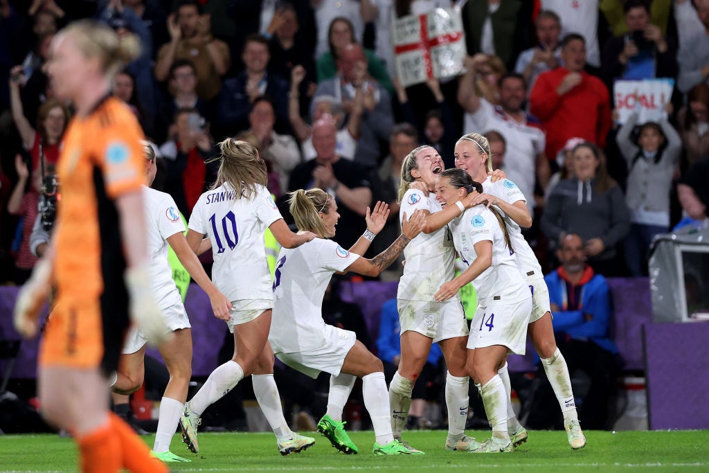 Fab fourth: England players react after completing the demolition job