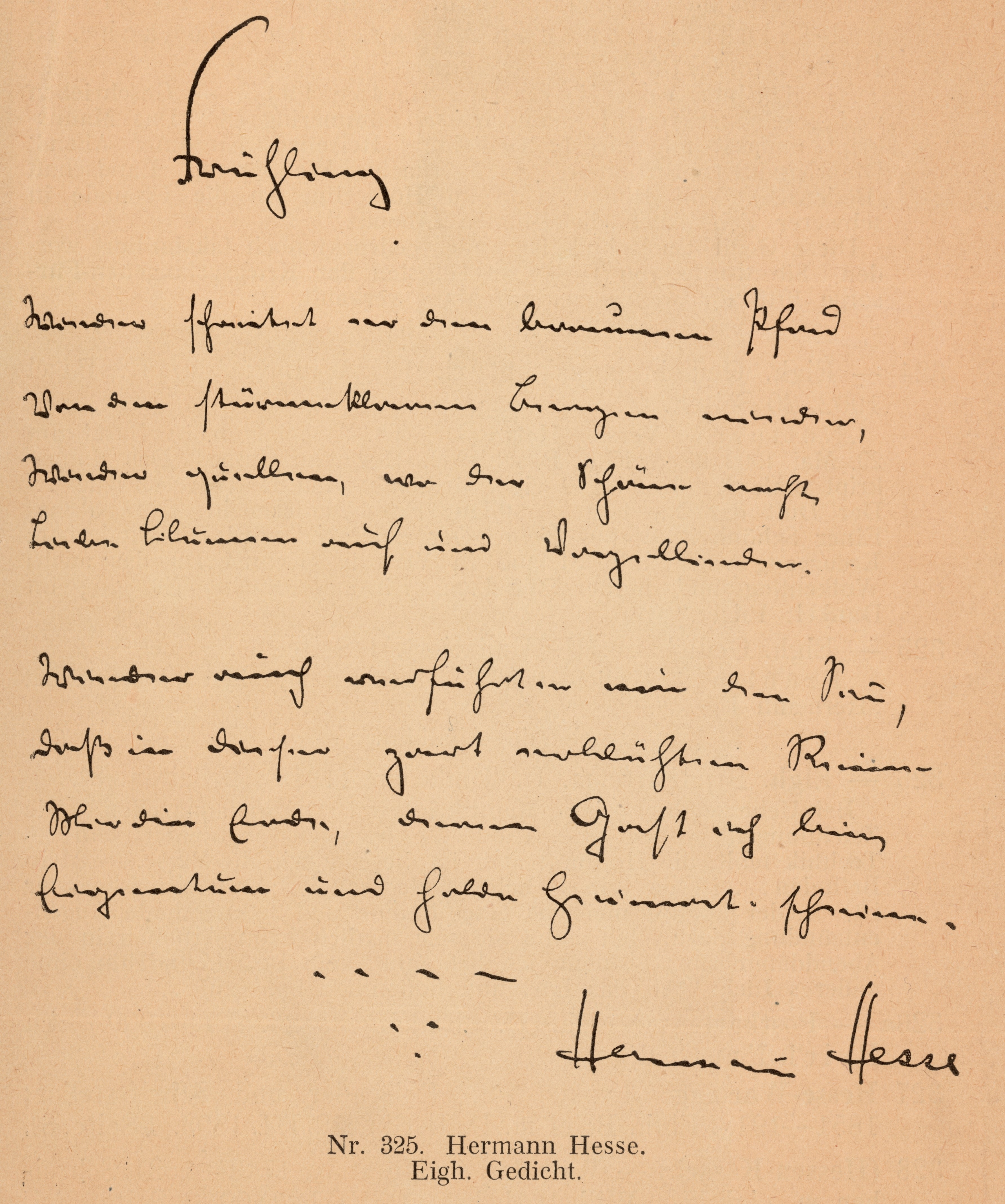 The manuscript copy of the poem 'Spring' by Hesse