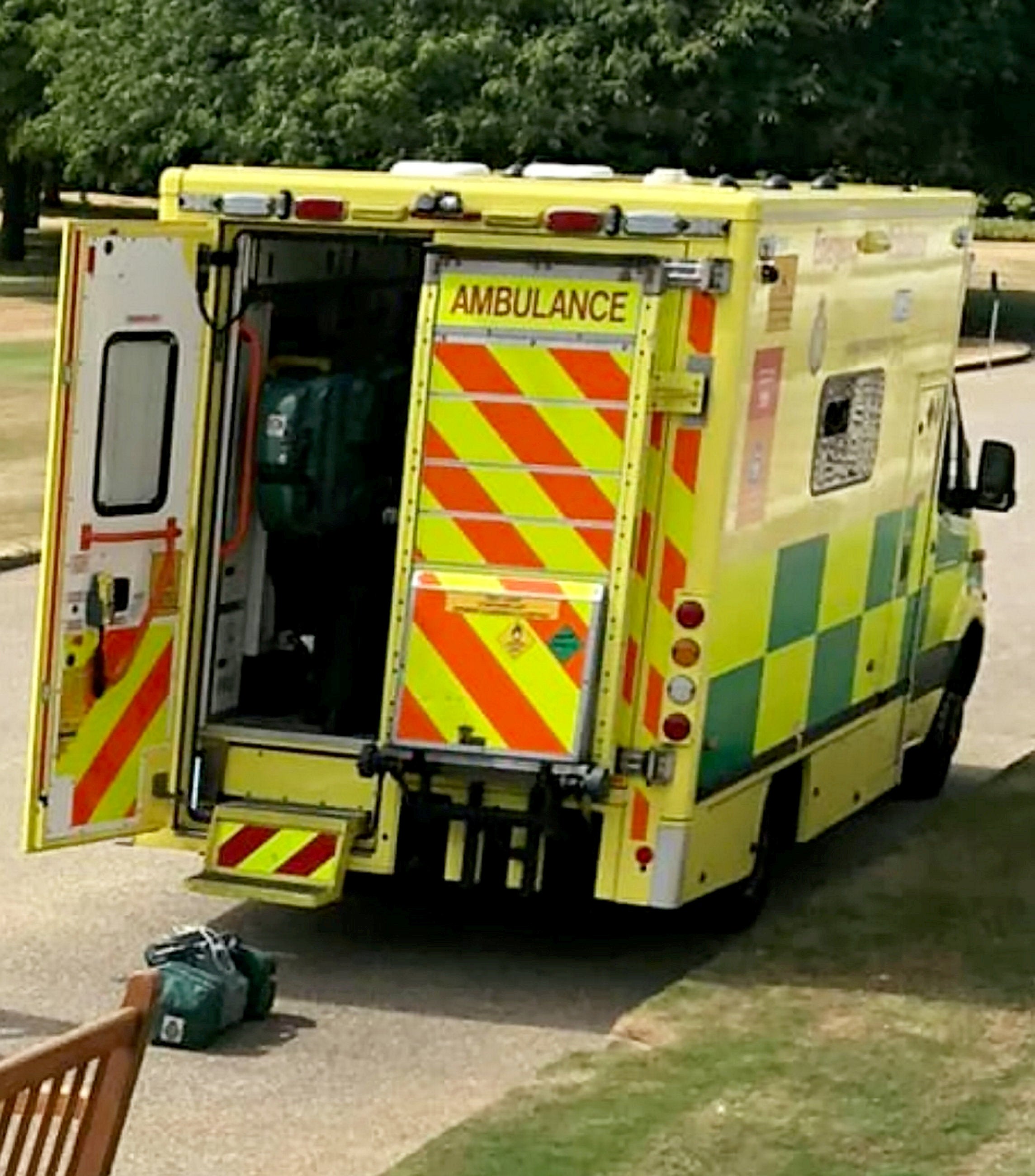 An ambulance parked in the Royal Gardens waiting to take Georgie to St Thomas’s Hospital