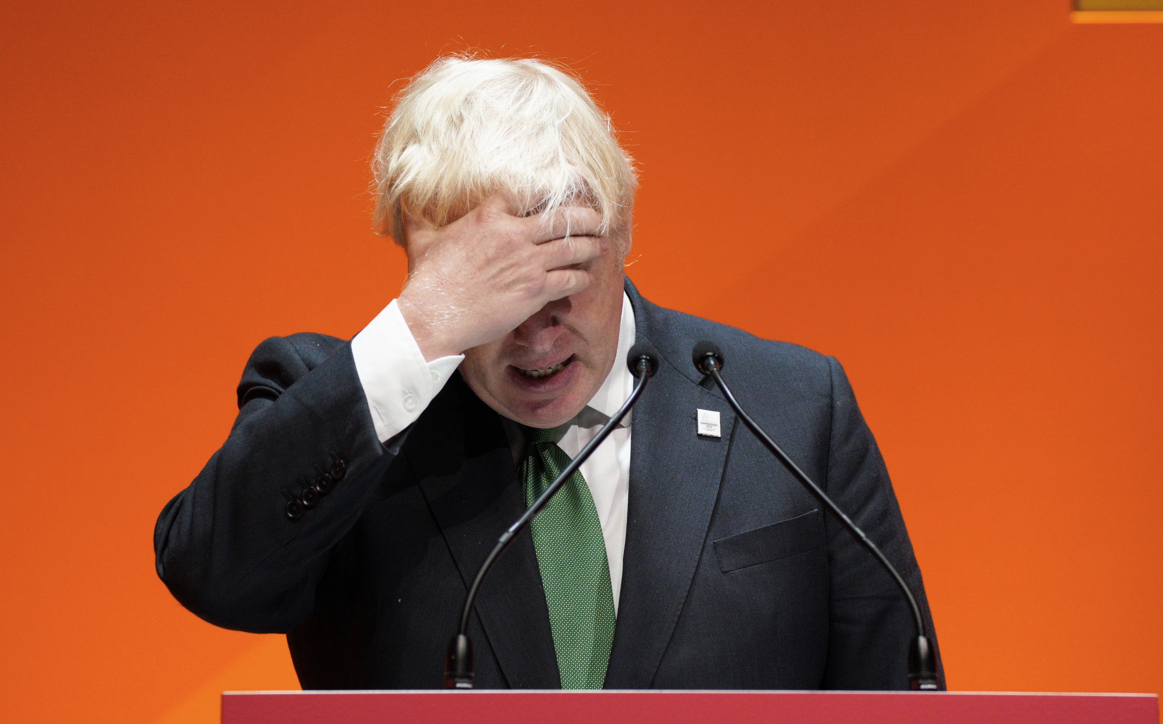 Prime Minister Boris Johnson speaking at the the Commonwealth Business Forum at the ICC in Birmingham (Peter Byrne/PA)