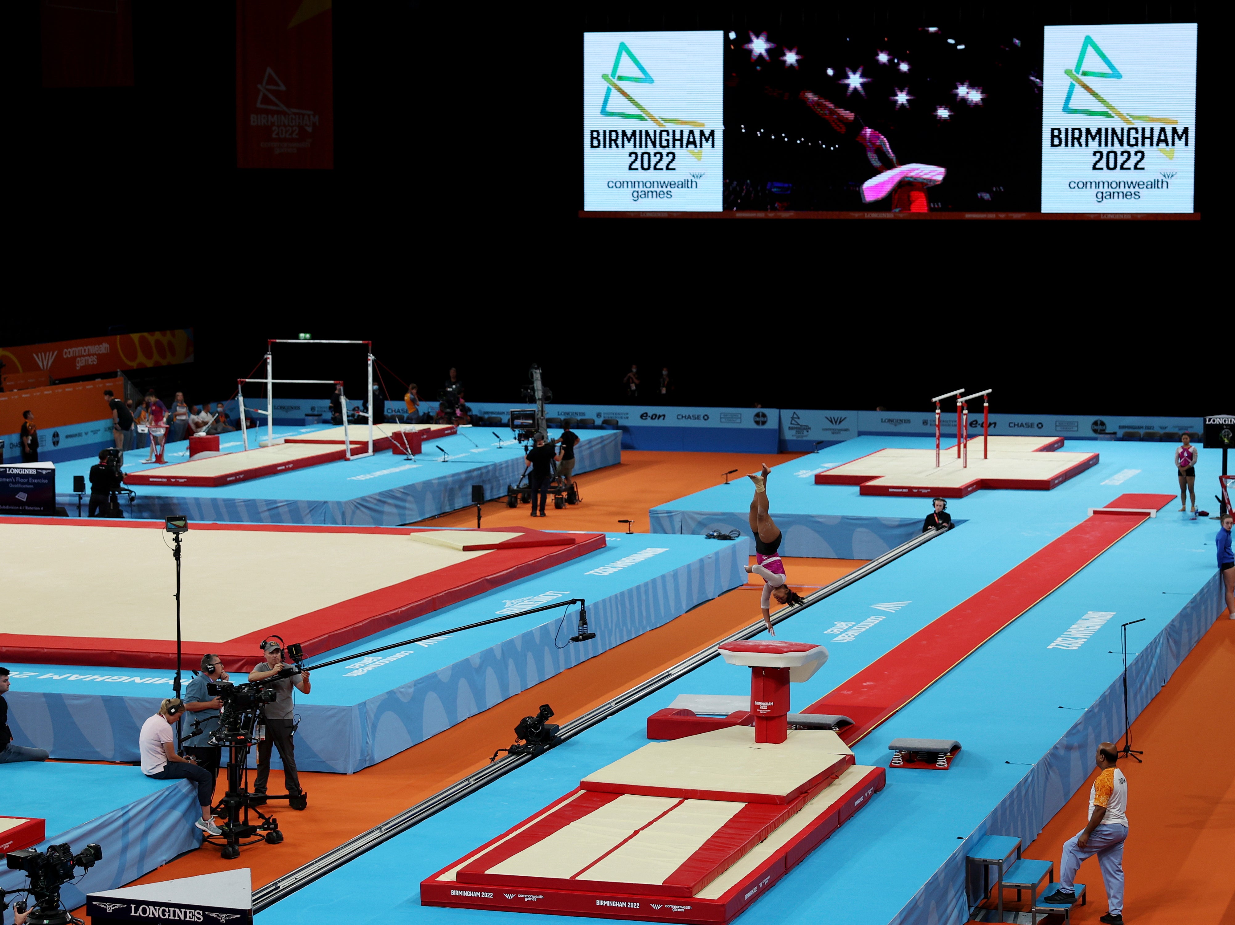 Gymnasts train inside Arena Birmingham ahead of the 2022 Commonwealth Games