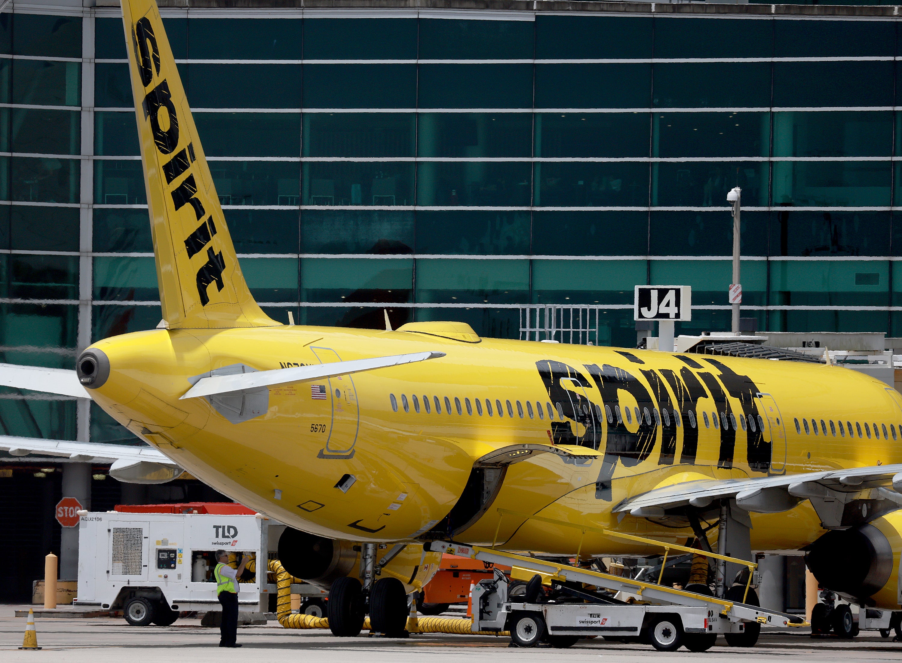 A Spirit airlines plane at Miami on Wednesday as a deal with JetBlue was announced.